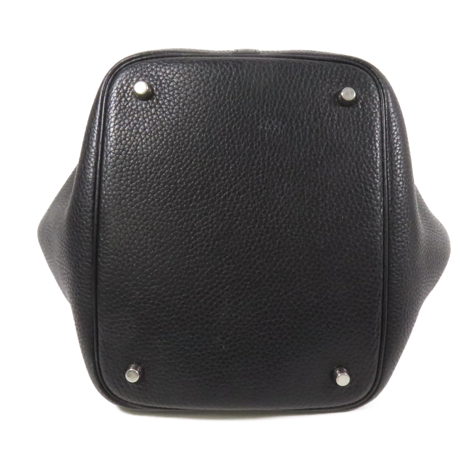 HERMES Clemence皮革Picotin MM銀扣手挽袋Noir