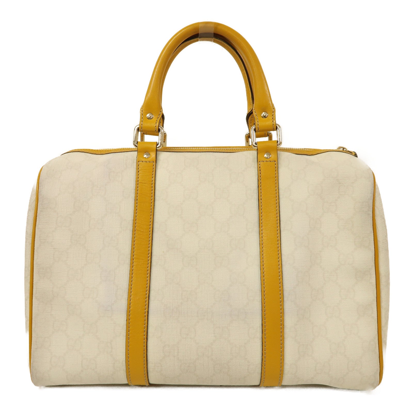 GUCCI 塗層帆布Boston Bag金扣手挽袋白色/黃色