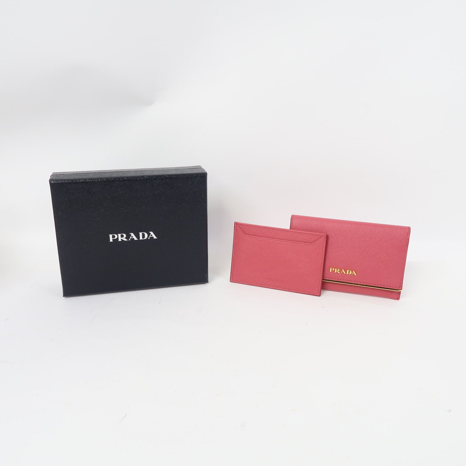 PRADA 牛皮皮革Card Case金扣卡片套粉紅色