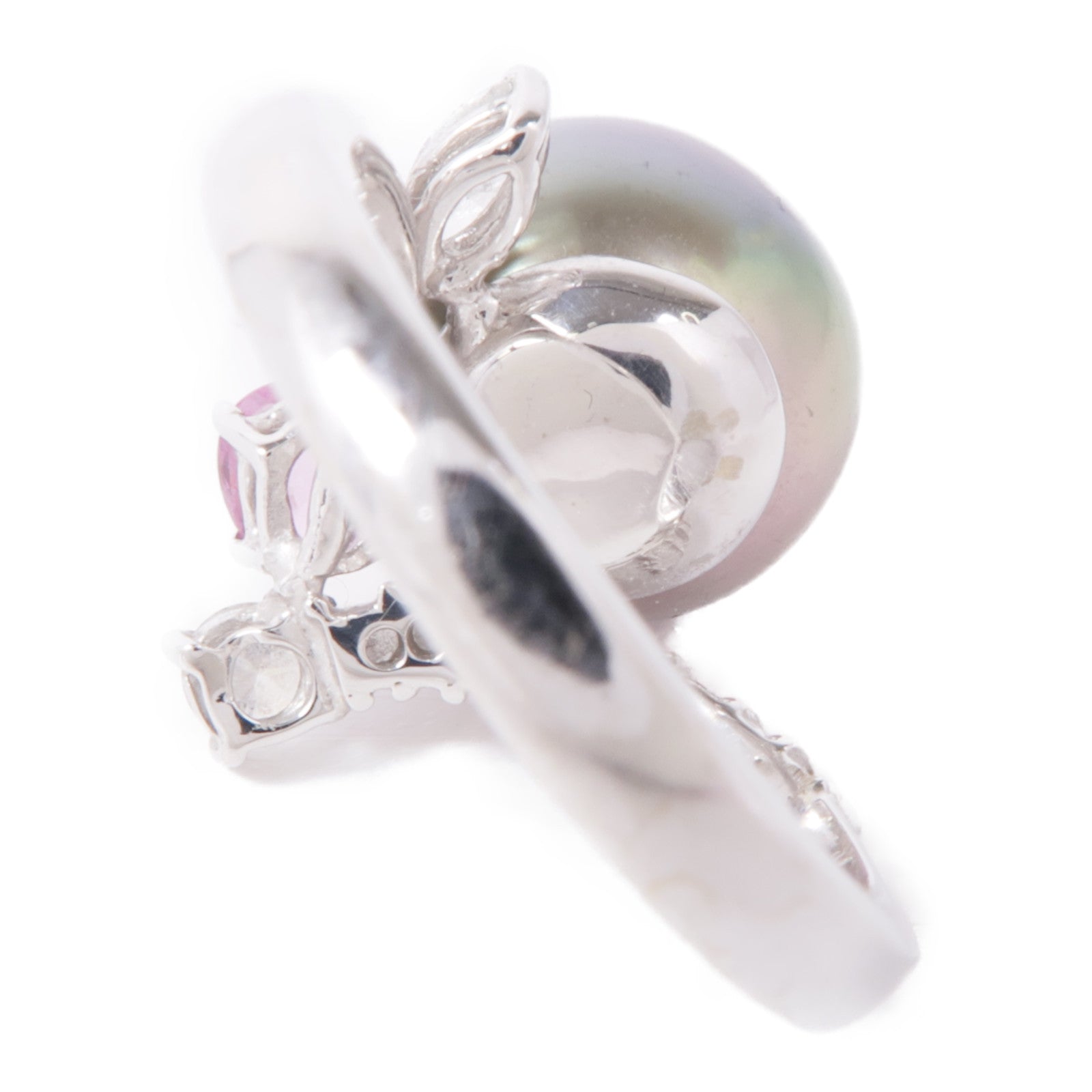 JEWELRY 18K白金Pearl/Diamond/Pink Sapphire Ring珍珠/鑽石/粉紅色藍寶石戒指#5.5