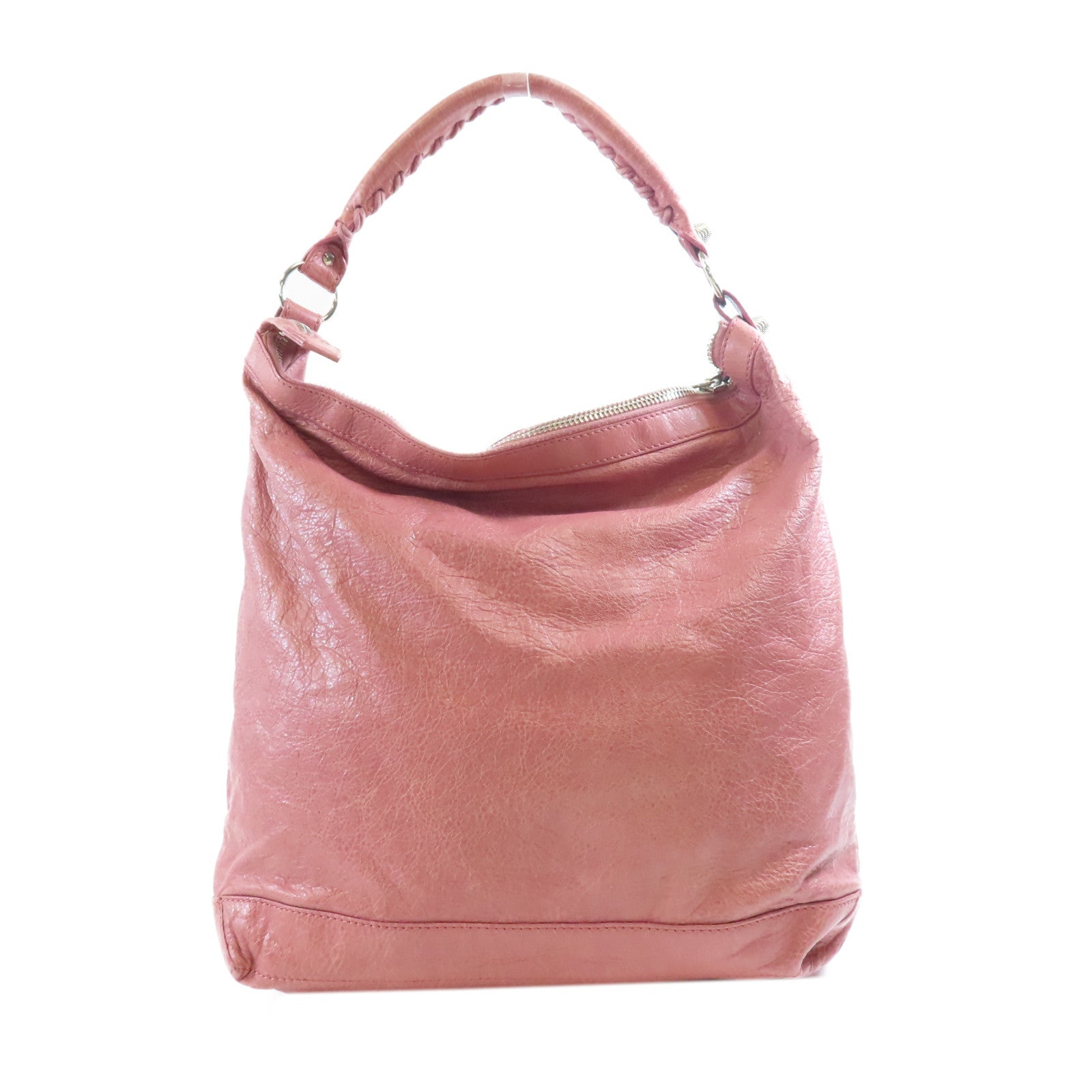 BALENCIAGA 牛皮皮革Bucket銀扣肩背袋粉紅色