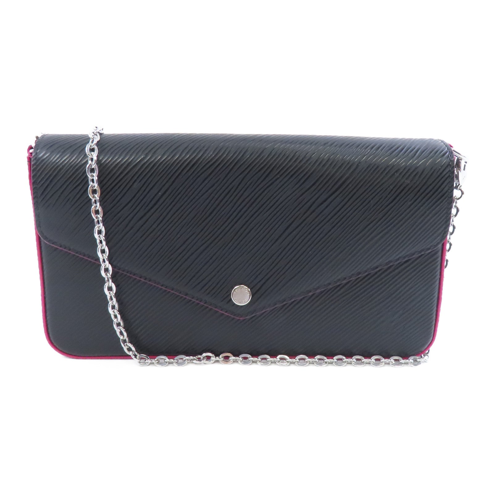 LOUIS VUITTON Epi Pochette Felicie銀扣鏈帶肩背袋黑色/粉紅色