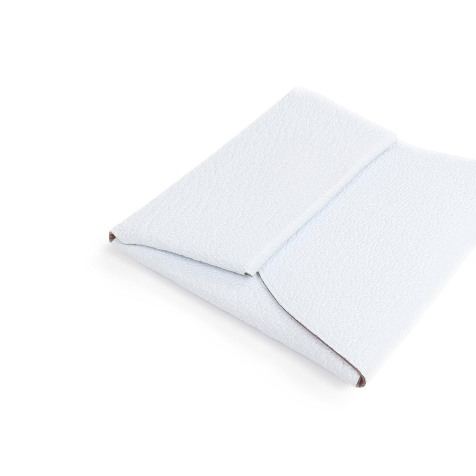 HERMES Chevre皮革Bastia銀扣零錢包Bleu Brume/Cuivre