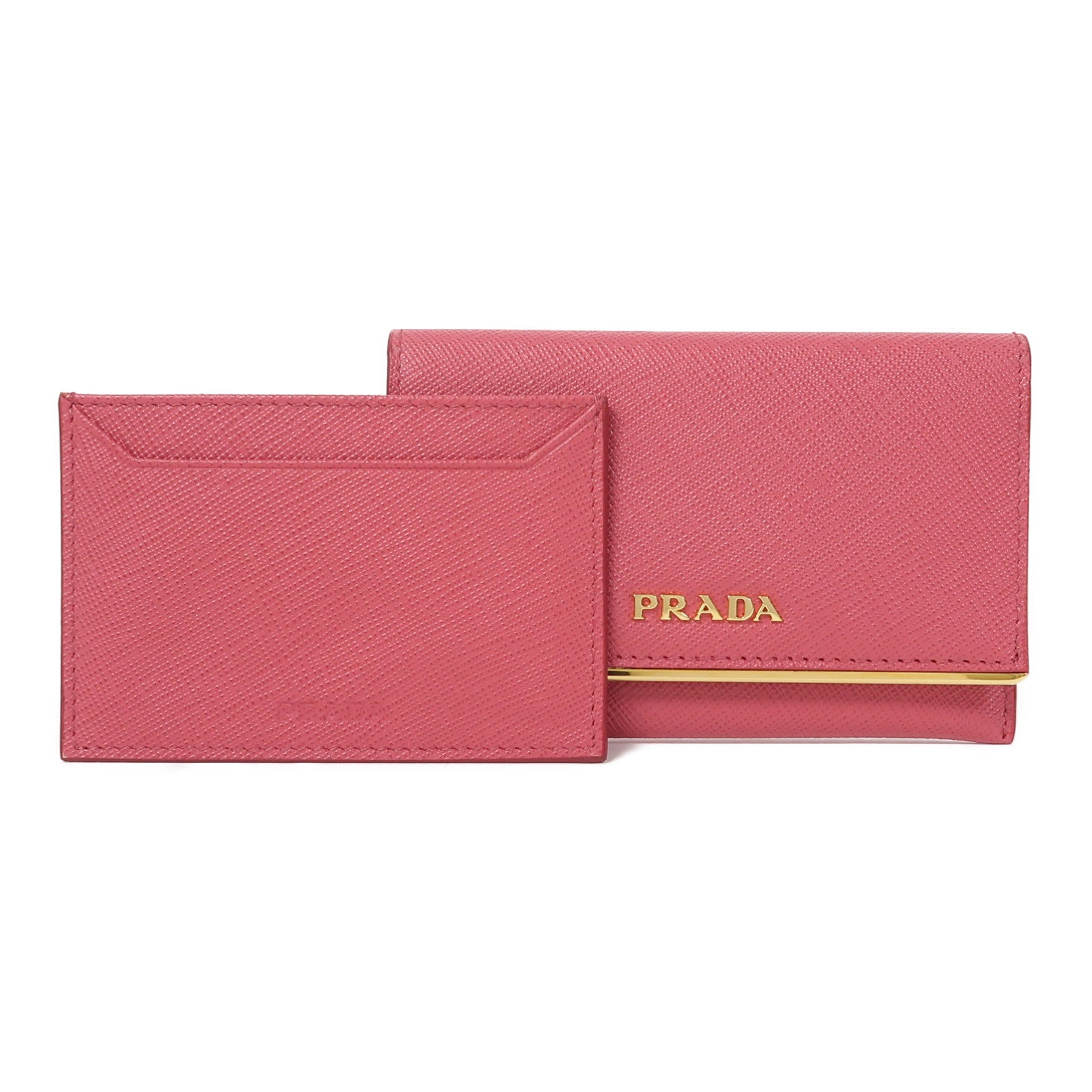 PRADA 牛皮皮革Card Case金扣卡片套粉紅色