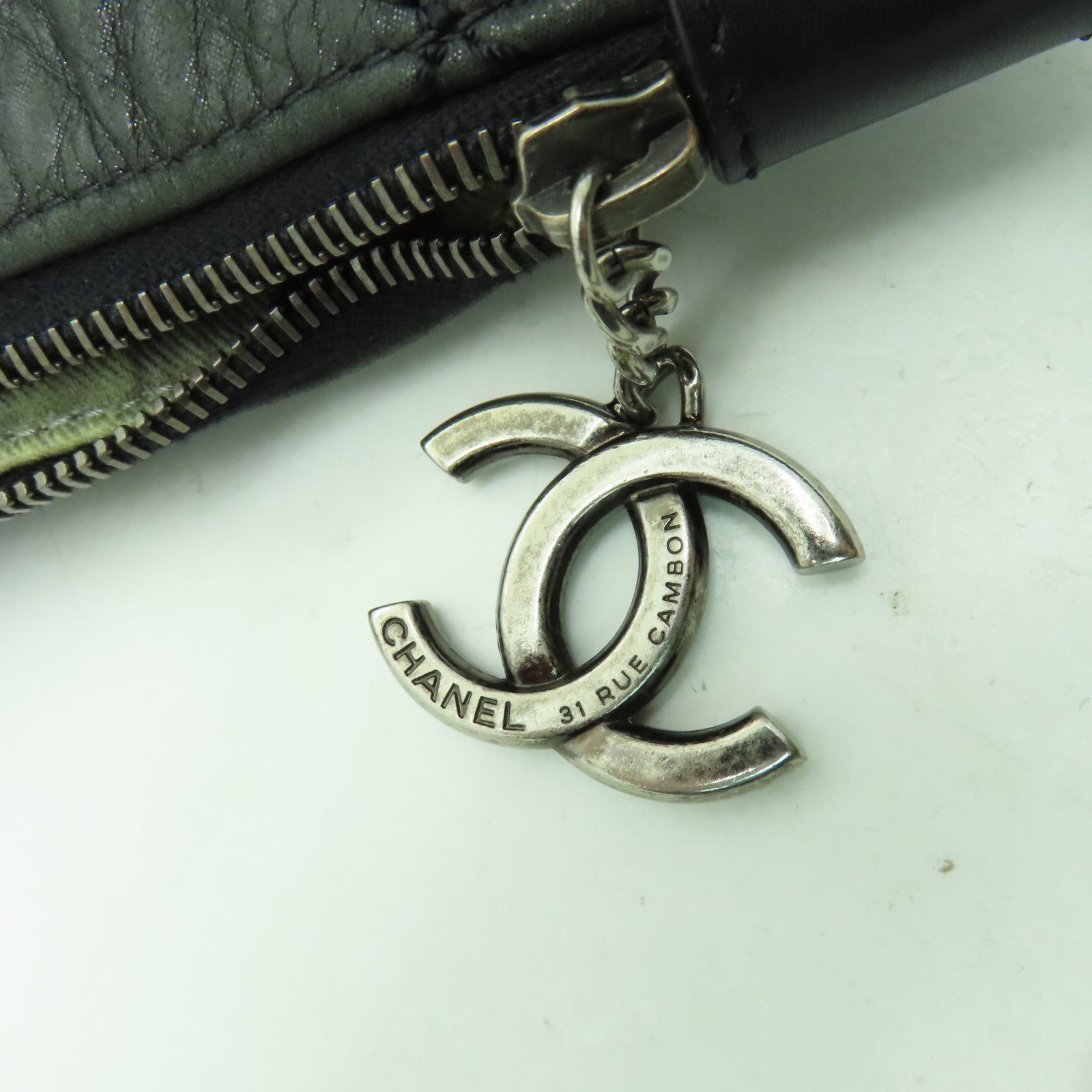 CHANEL 【激減優惠】菱格皮革2 Way Chain Shoulder銀扣手挽肩背兩用袋灰色