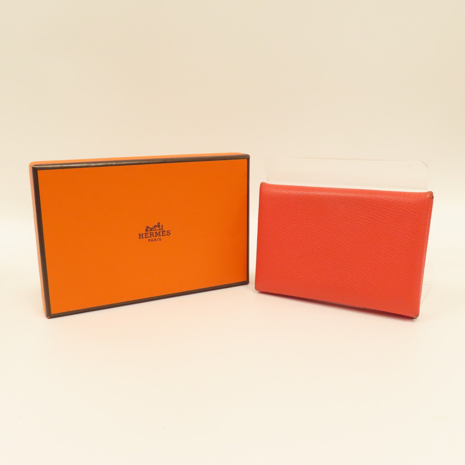 HERMES 【激減優惠】Epsom皮革Calvi Card Holder銀扣卡片套橙色