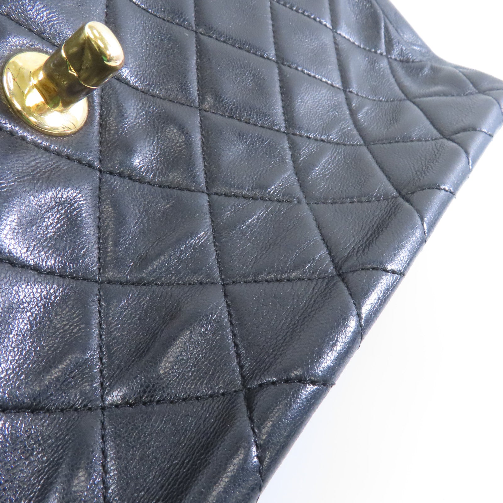 CHANEL 菱格羊皮皮革Chain Shoulder金扣鏈帶肩背袋黑色