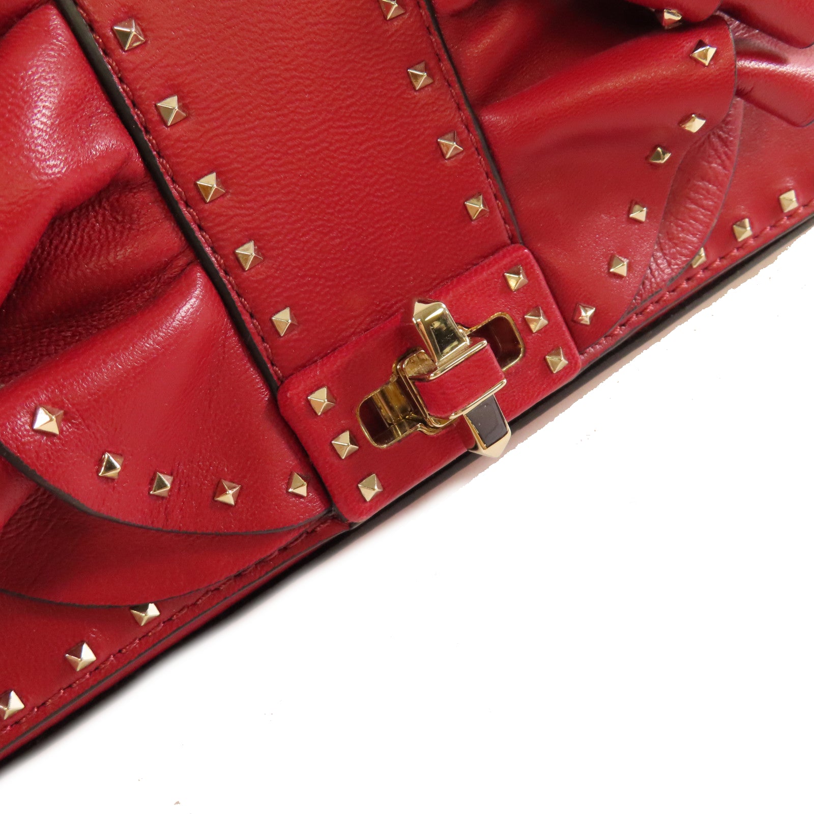 Valentino 牛皮皮革Mini Rockstud Chain Shoulder Bag金扣鏈帶肩背袋紅色