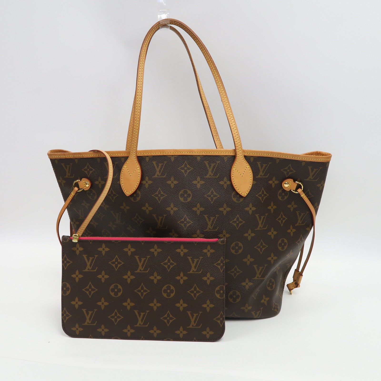 LOUIS VUITTON Monogram Neverfull MM金扣手挽袋啡色