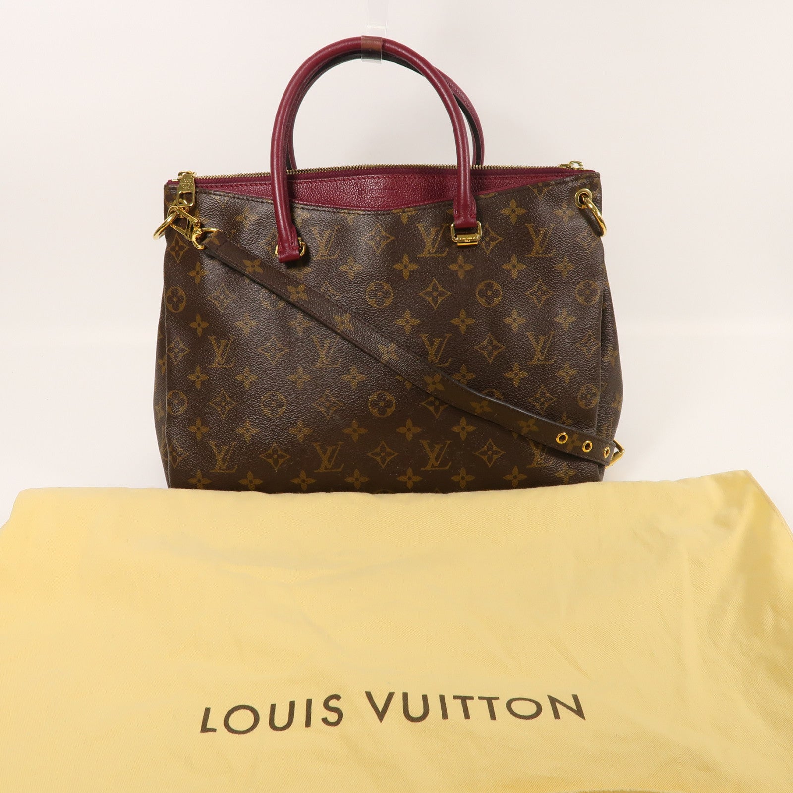 LOUIS VUITTON Monogram Pallas金扣手挽肩背兩用袋棕色/紫色
