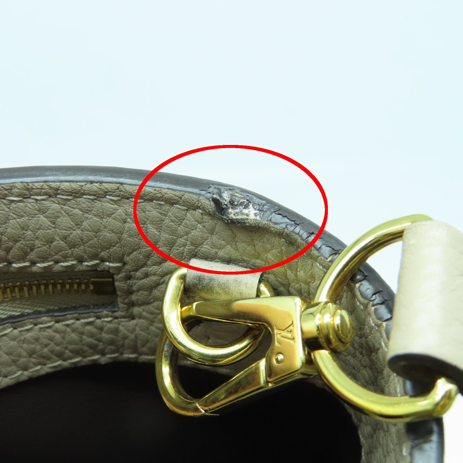 LOUIS VUITTON 牛皮皮革/蛇皮皮革Capucines MM金扣手挽肩背两用袋灰褐色