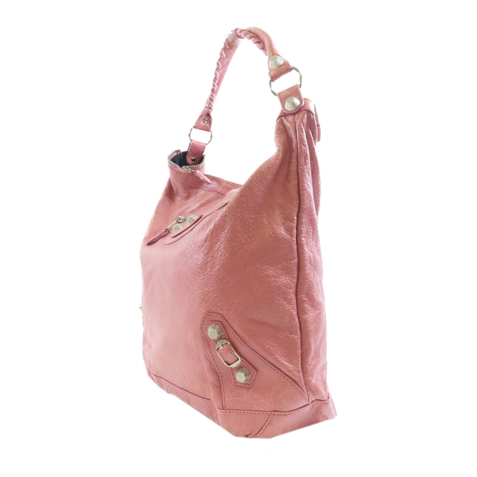 BALENCIAGA 牛皮皮革Bucket銀扣肩背袋粉紅色