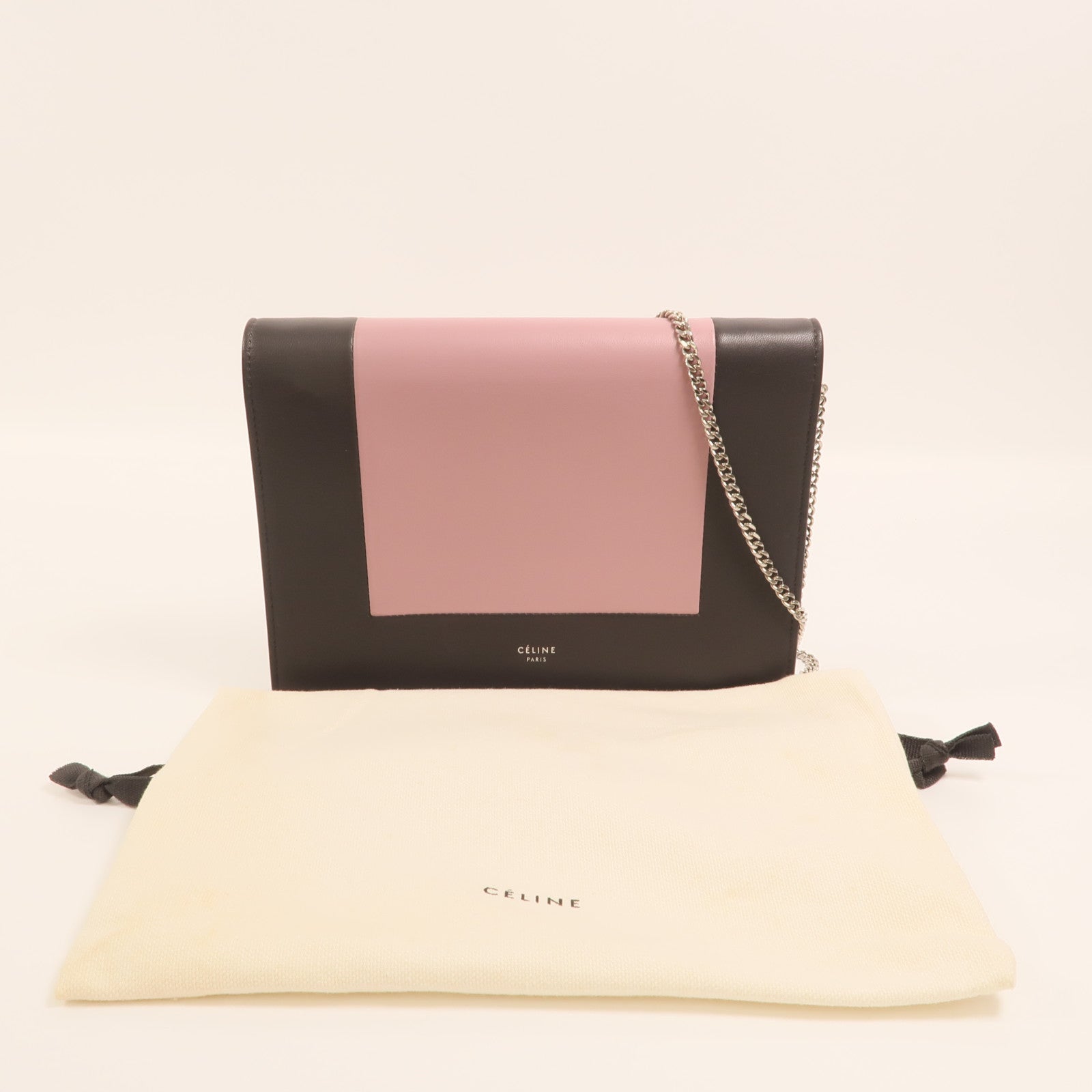 CELINE 牛皮皮革Frame Woc銀扣鏈帶肩背袋