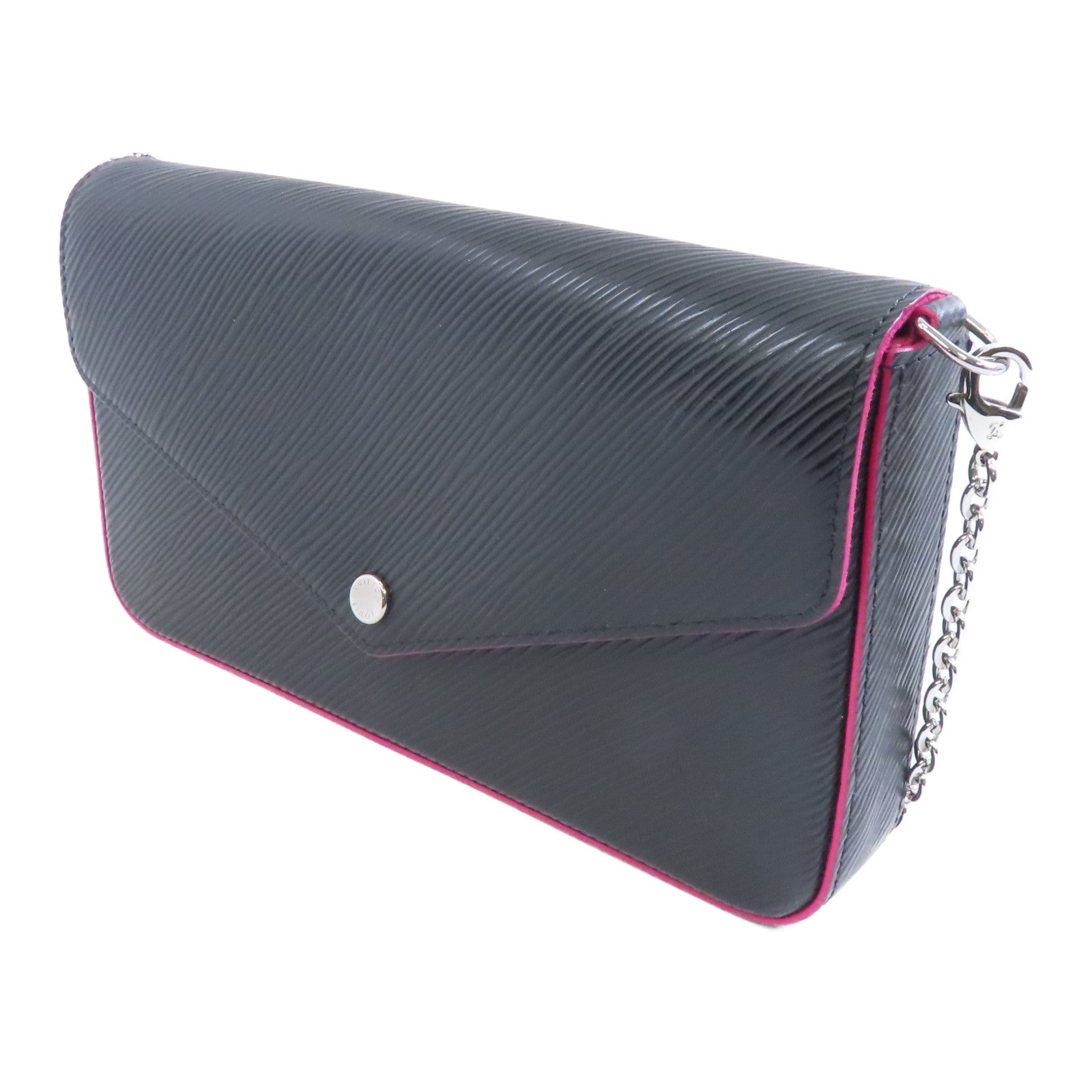 LOUIS VUITTON Epi Pochette Felicie銀扣鏈帶肩背袋黑色/粉紅色