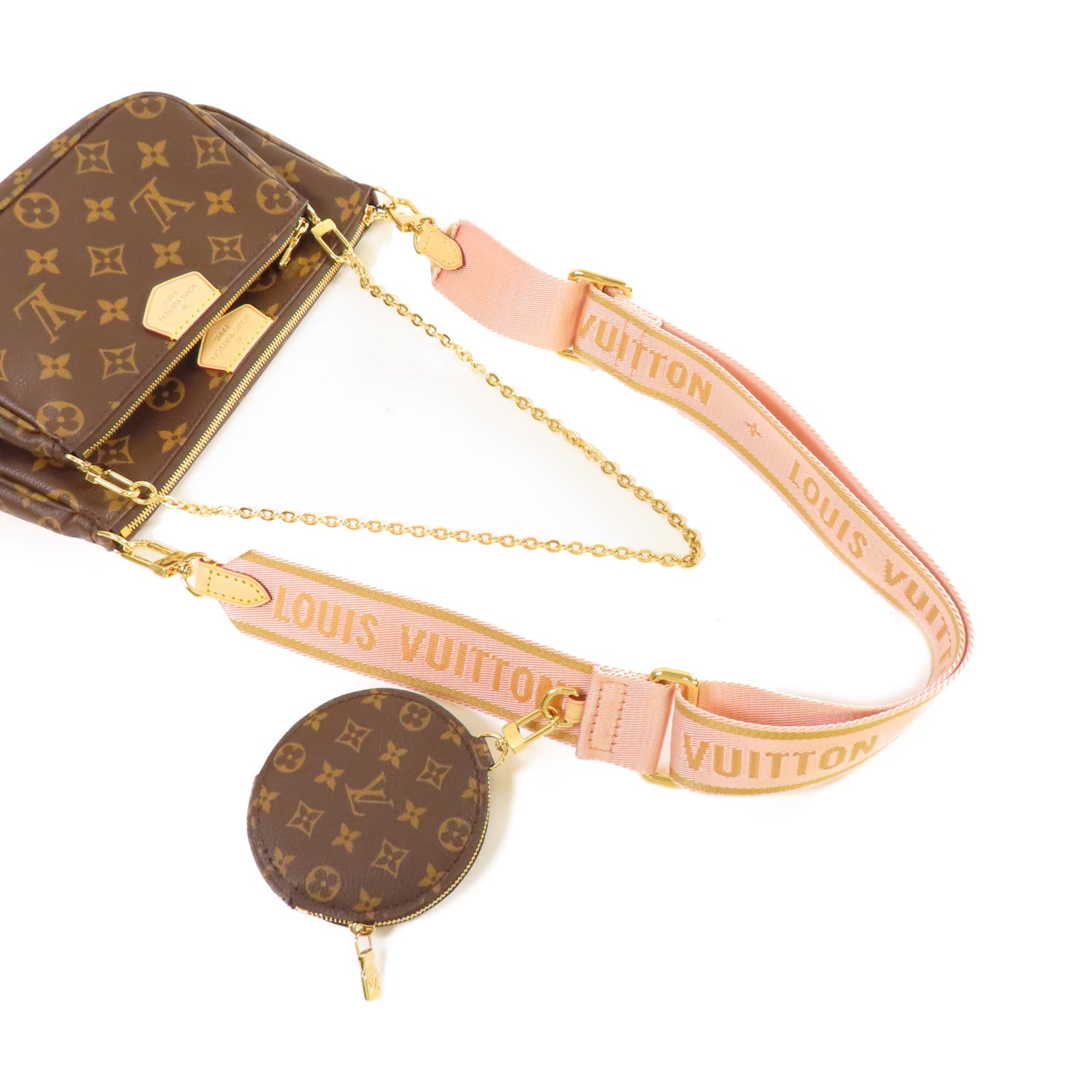 LOUIS VUITTON Monogram Multi Pochette Accessoires Shoulder Bag金扣肩背袋啡色/粉紅色