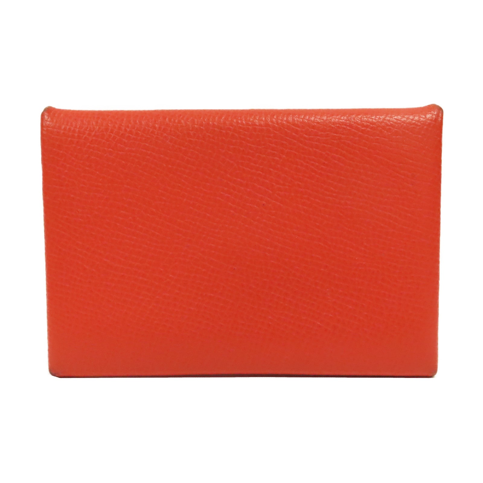 HERMES 【激減優惠】Epsom皮革Calvi Card Holder銀扣卡片套橙色