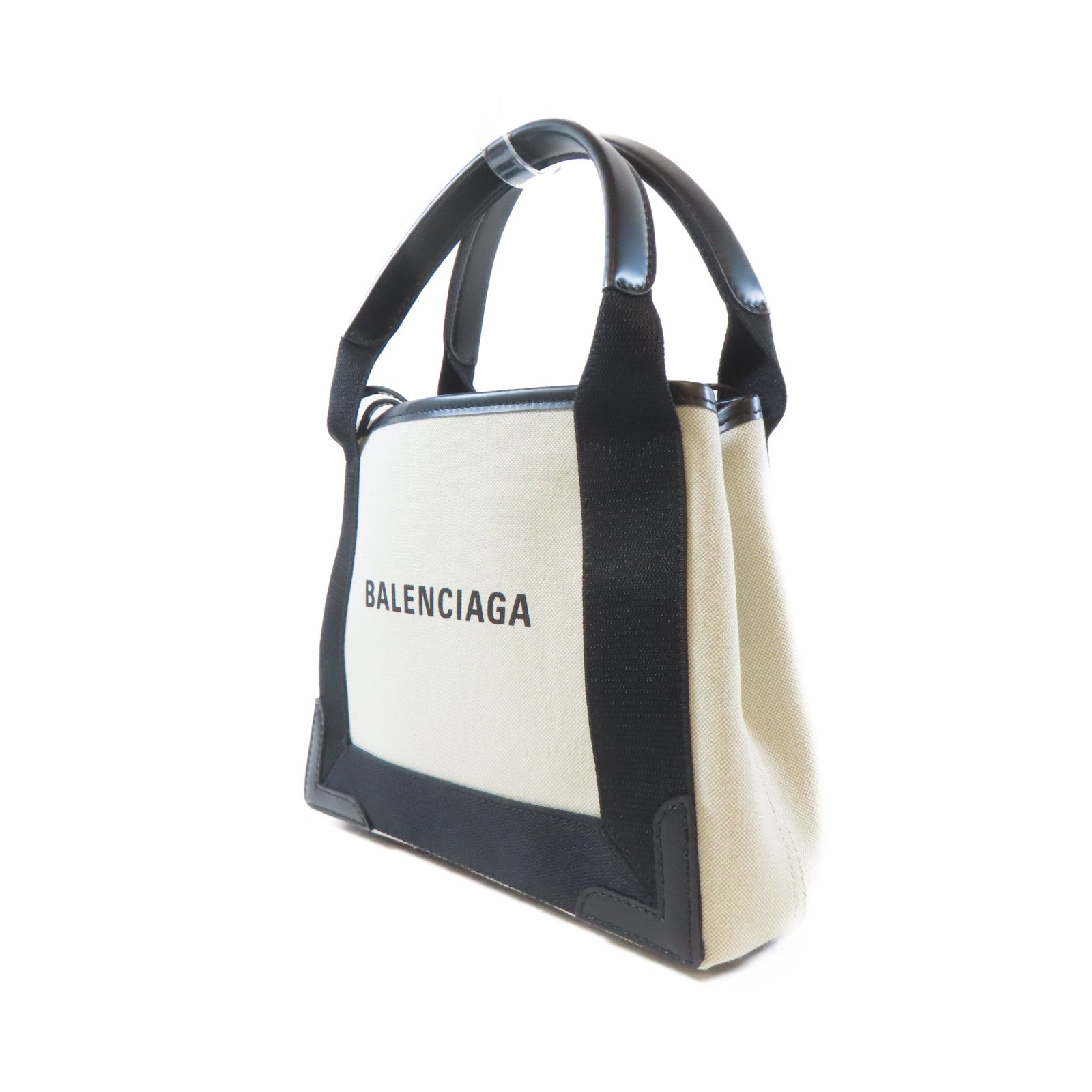 BALENCIAGA 帆布Navy XS Cabas 2 Way Shoulder Bag銀扣手挽肩背兩用袋米色/黑色