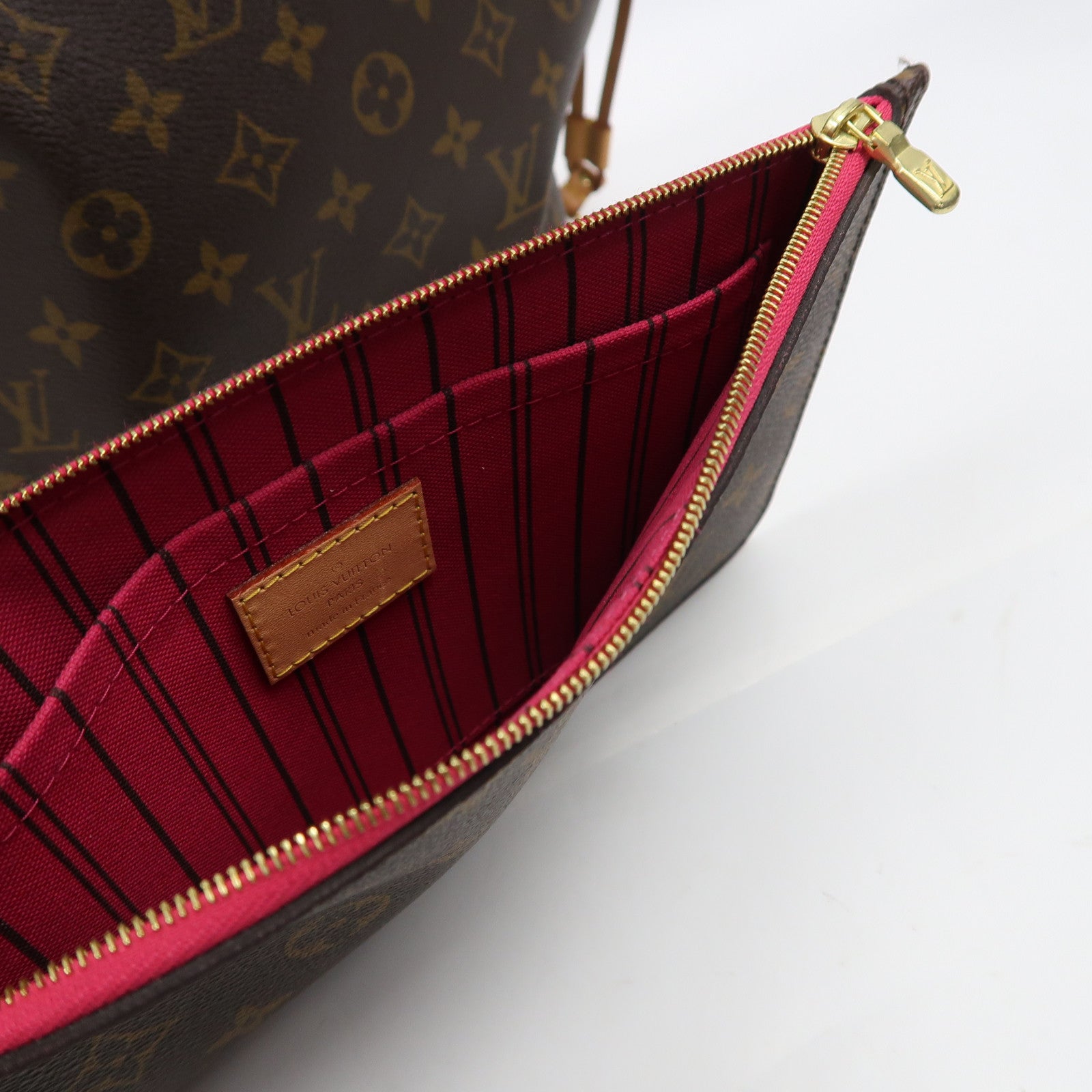 LOUIS VUITTON Monogram Neverfull MM金扣手挽袋啡色