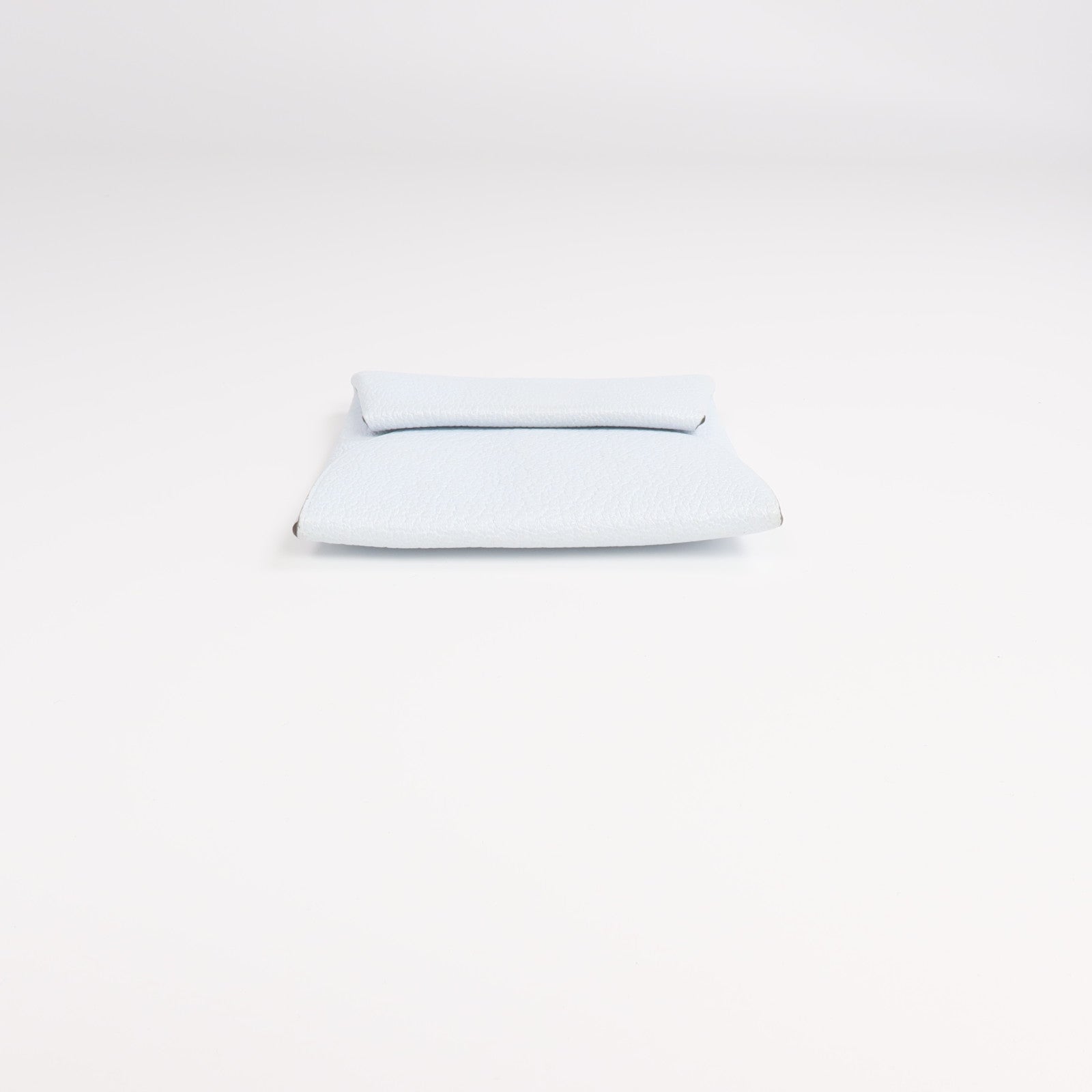 HERMES Chevre皮革Bastia銀扣零錢包Bleu Brume/Cuivre