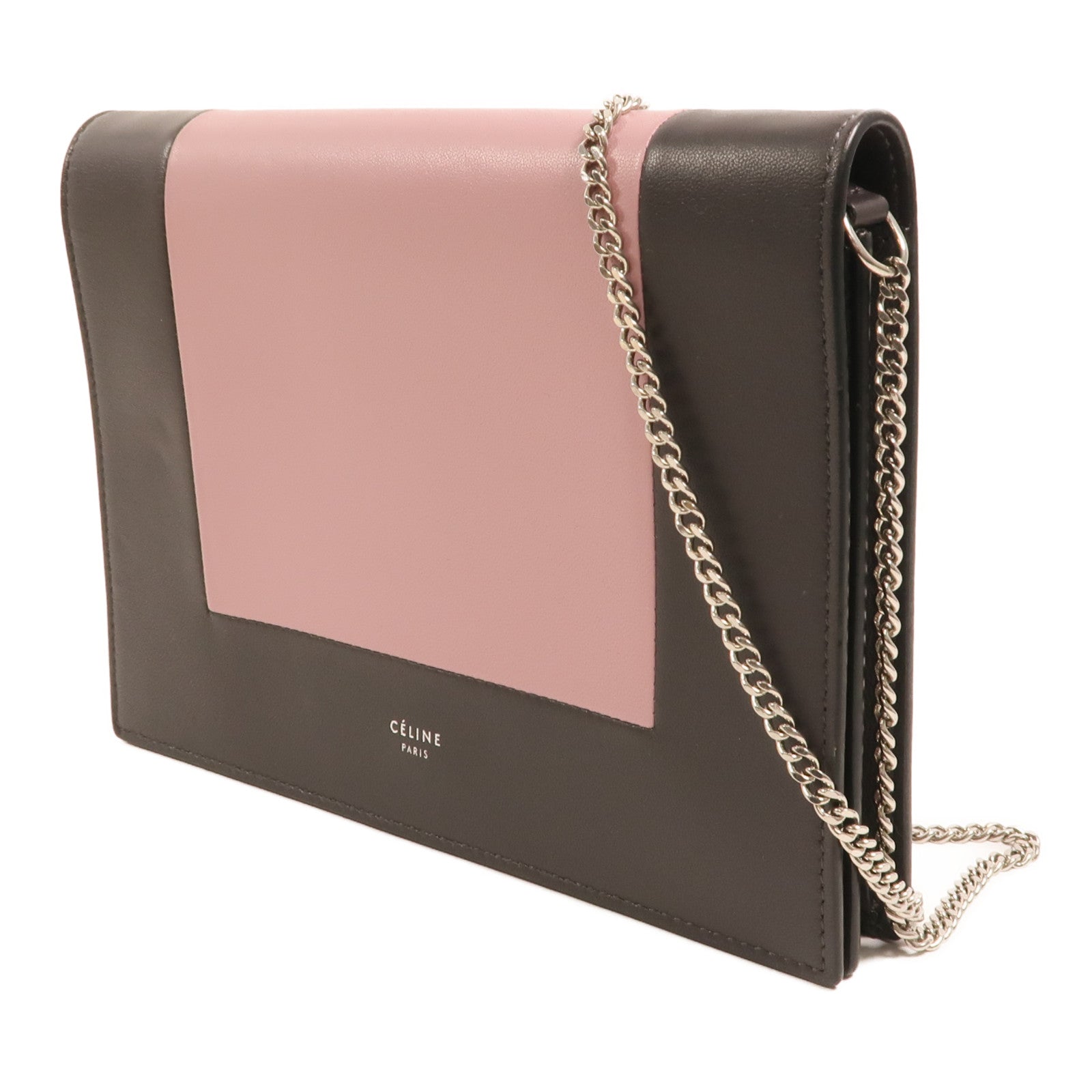 CELINE 牛皮皮革Frame Woc銀扣鏈帶肩背袋