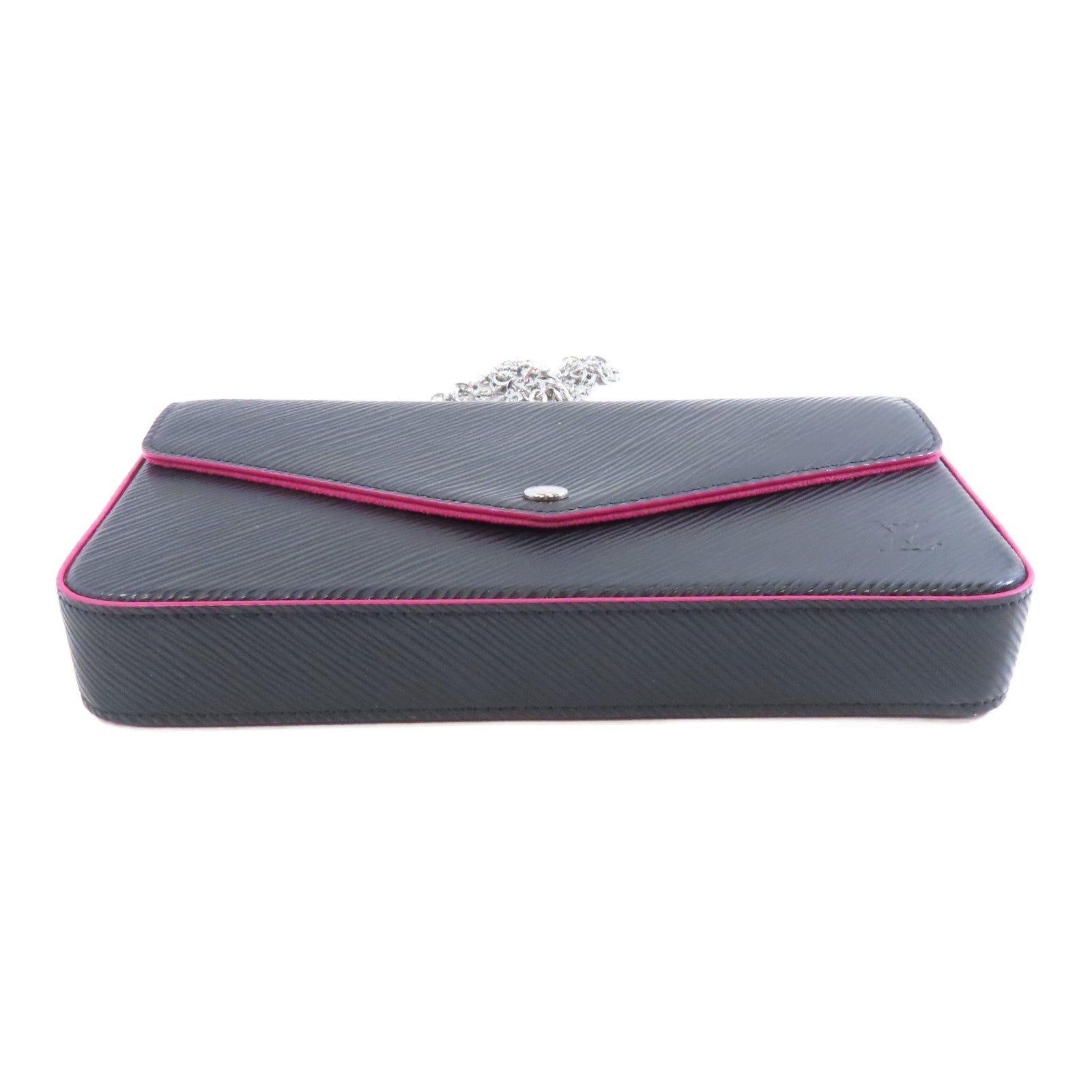 LOUIS VUITTON Epi Pochette Felicie銀扣鏈帶肩背袋黑色/粉紅色