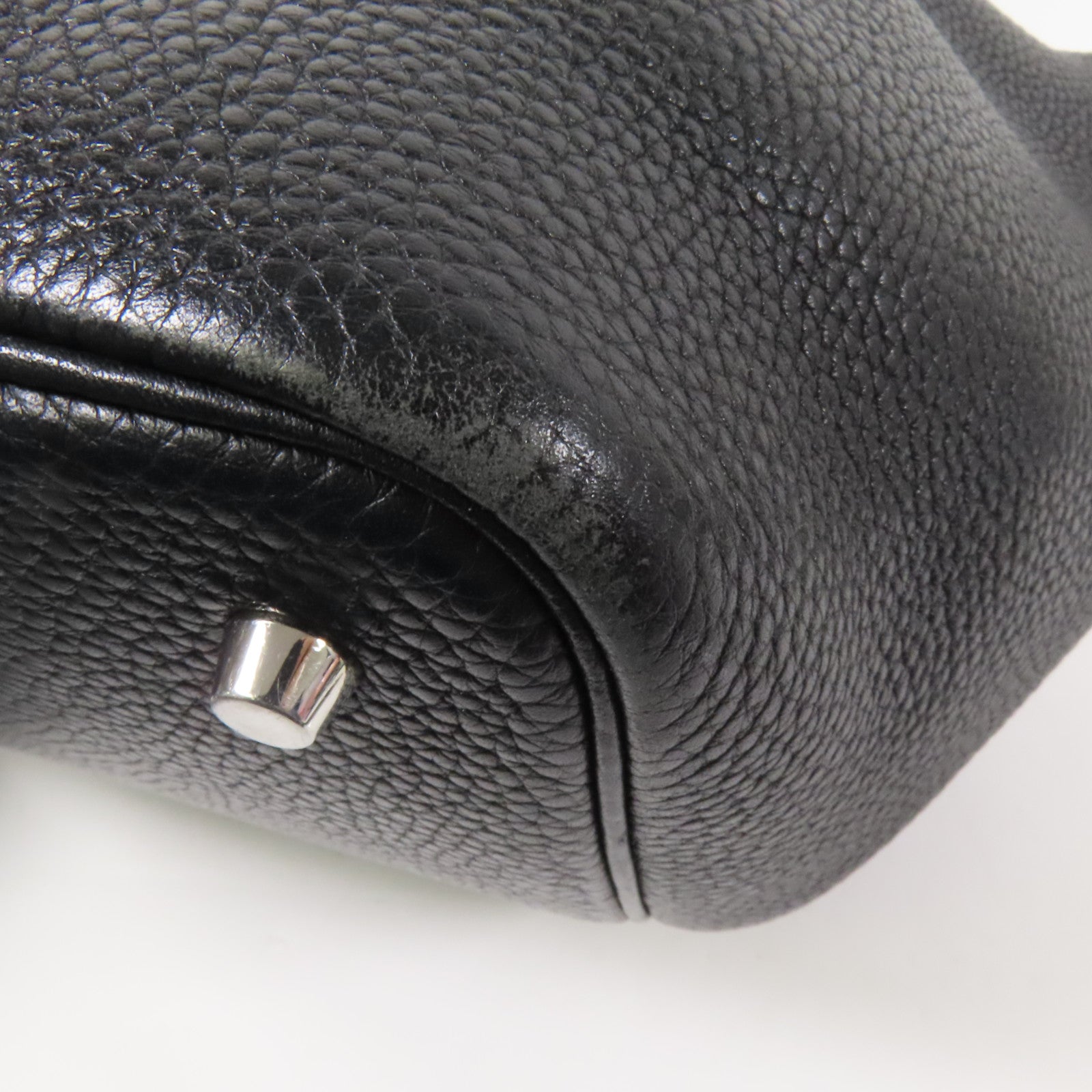 HERMES Clemence皮革Picotin MM銀扣手挽袋Noir