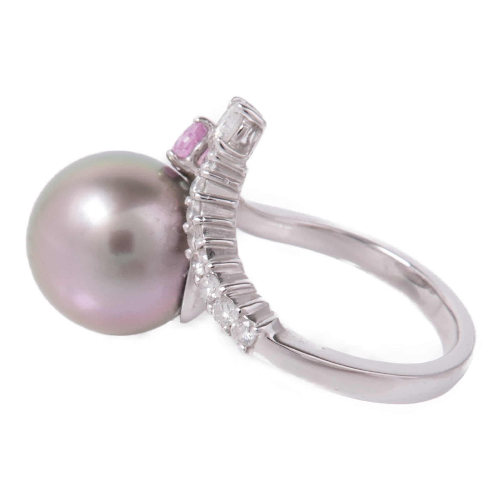 JEWELRY 【激減優惠】18K白金Pearl/Diamond/Pink Sapphire Ring珍珠/鑽石/粉紅色藍寶石戒指#5.5