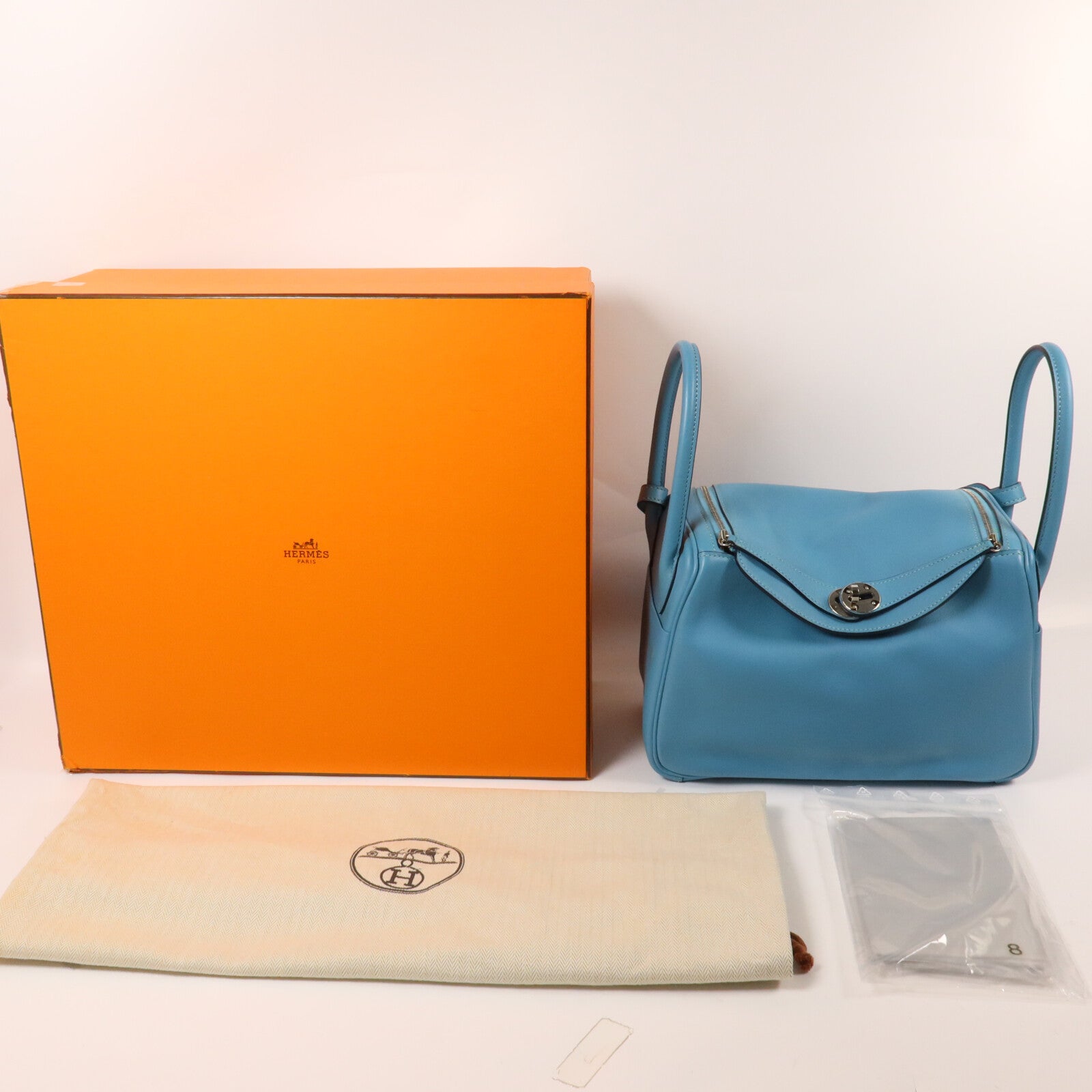 HERMES Swift皮革Lindy 26手挽肩背兩用袋Bleu Du Nord/Vert Verone