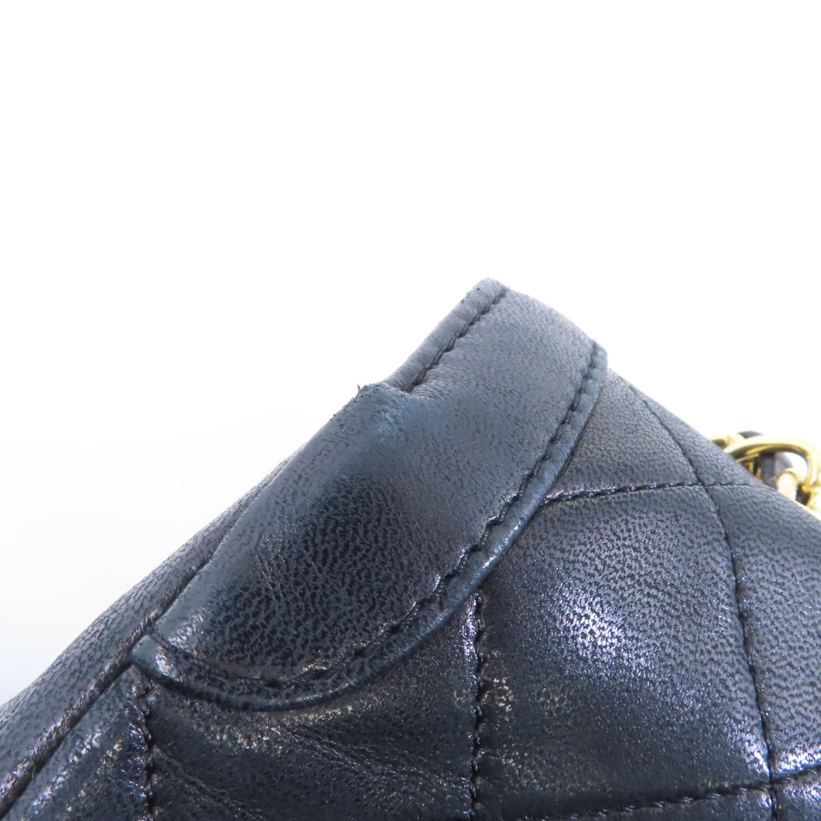 CHANEL 菱格羊皮皮革Chain Shoulder金扣鏈帶肩背袋黑色