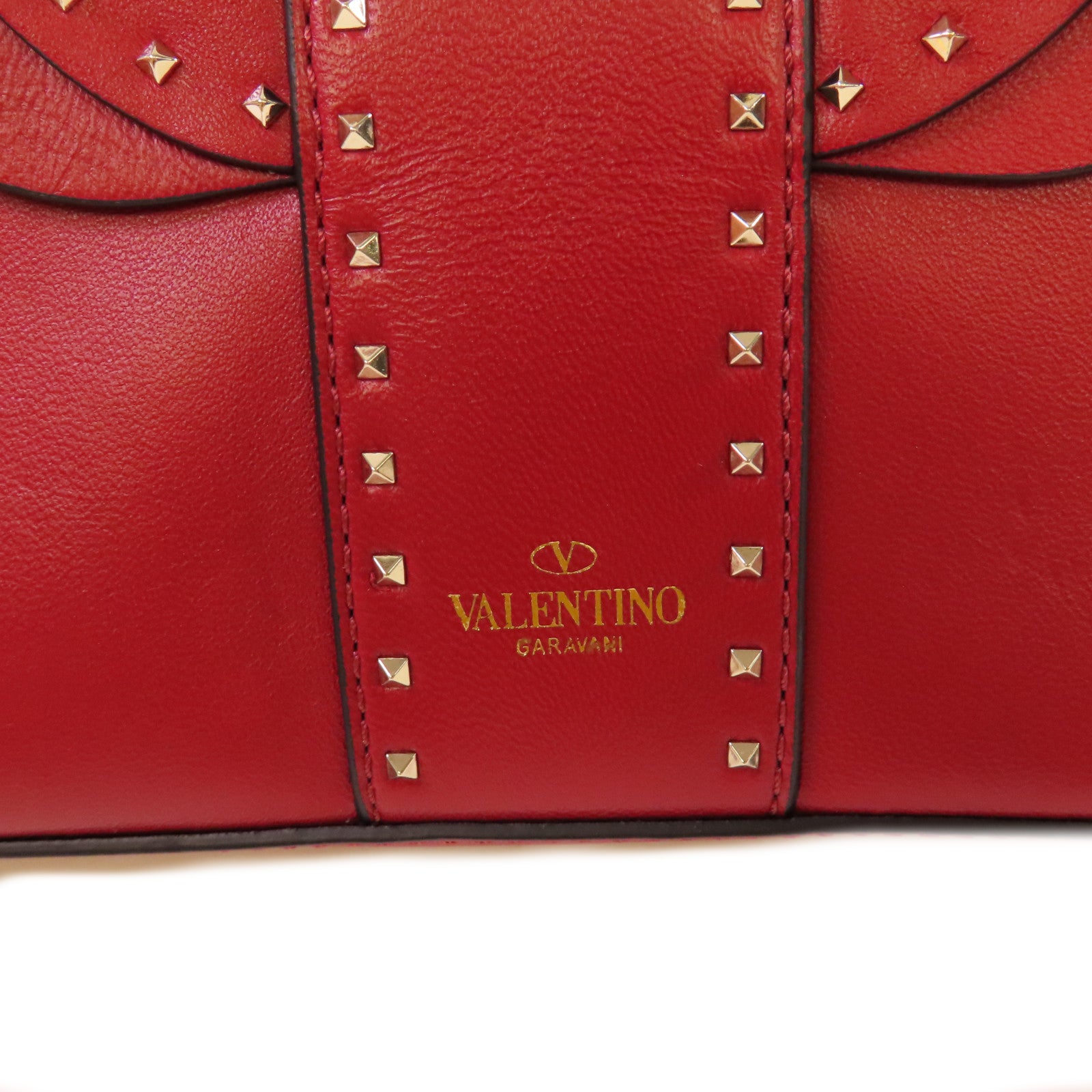 Valentino 牛皮皮革Mini Rockstud Chain Shoulder Bag金扣鏈帶肩背袋紅色