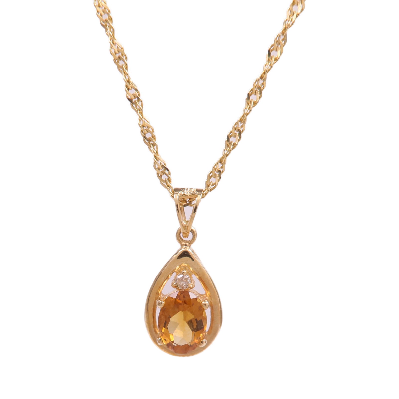 JEWELRY 14K黃金Citrine Diamond Necklace黄水晶/鑽石項鍊