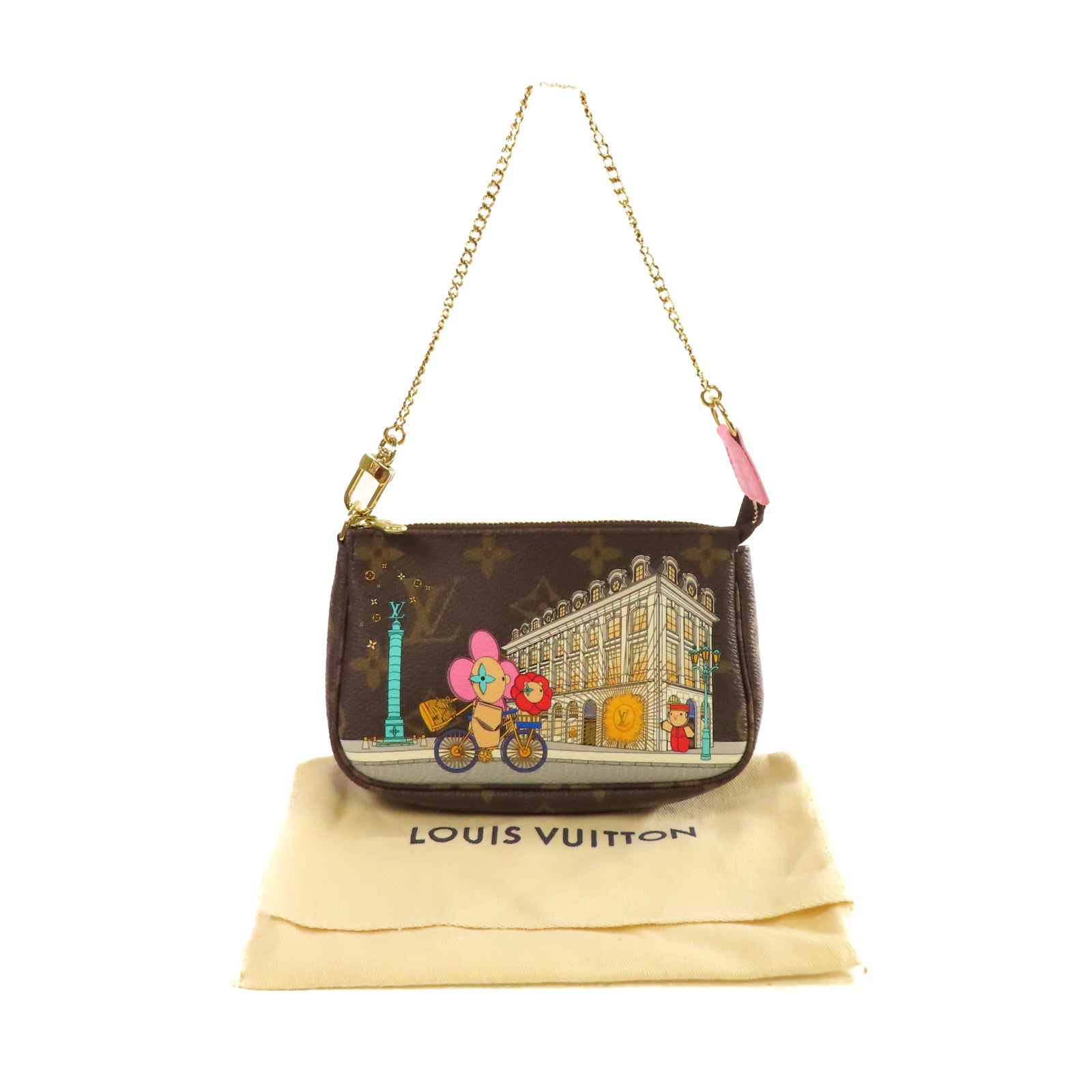 LOUIS VUITTON 【激減優惠】Monogram Mini Pochette Accessoires Pouch金扣鏈帶手挽袋啡色