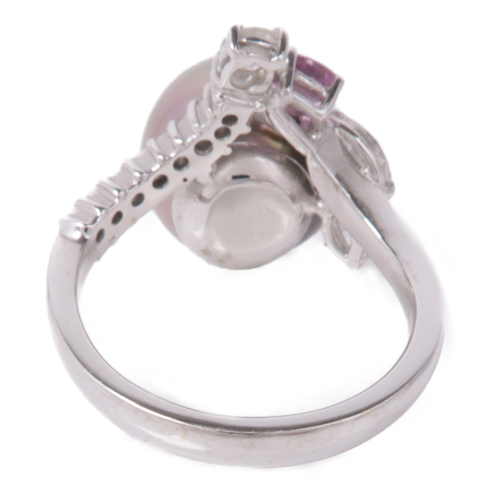 JEWELRY 18K白金Pearl/Diamond/Pink Sapphire Ring珍珠/鑽石/粉紅色藍寶石戒指#5.5