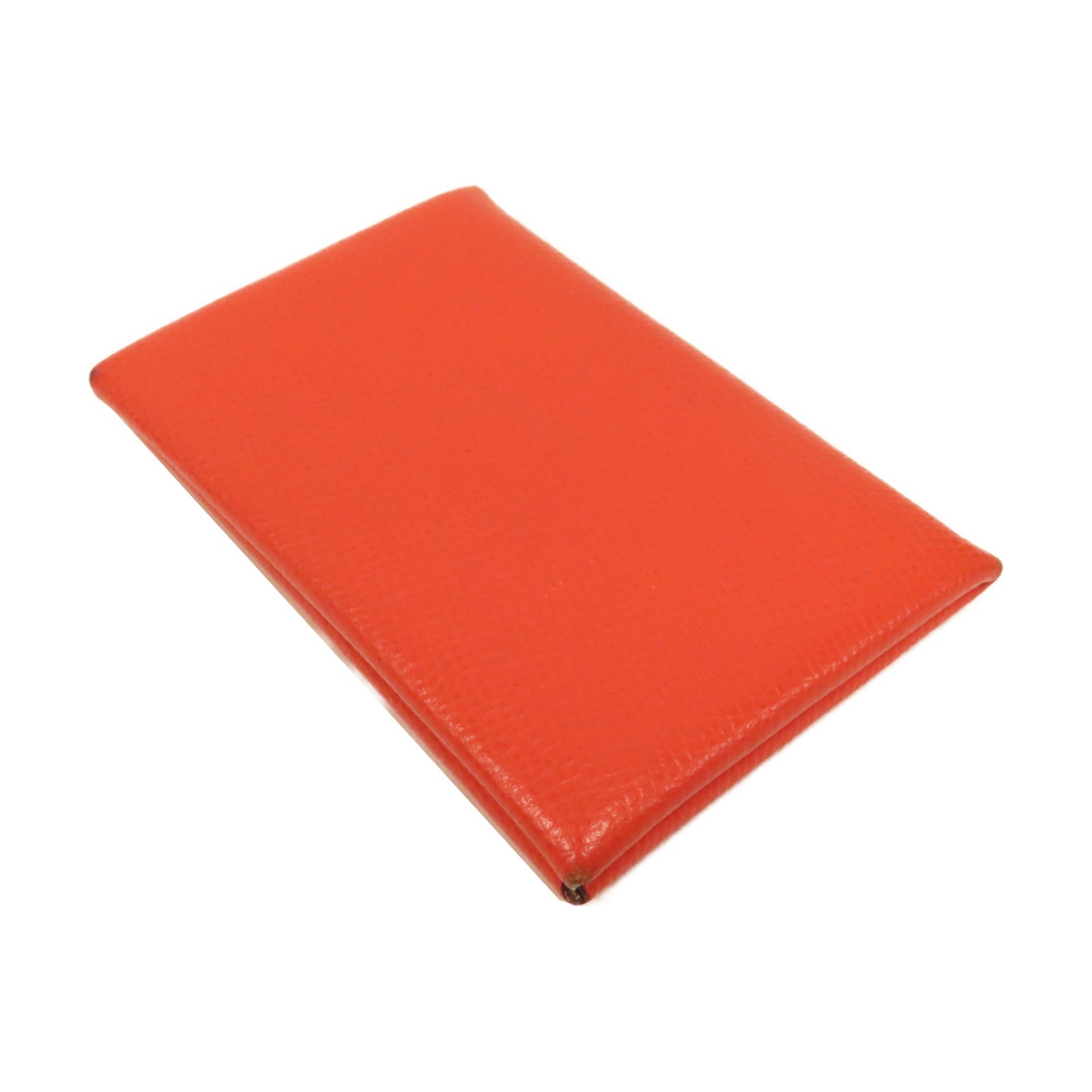 HERMES 【激減優惠】Epsom皮革Calvi Card Holder銀扣卡片套橙色