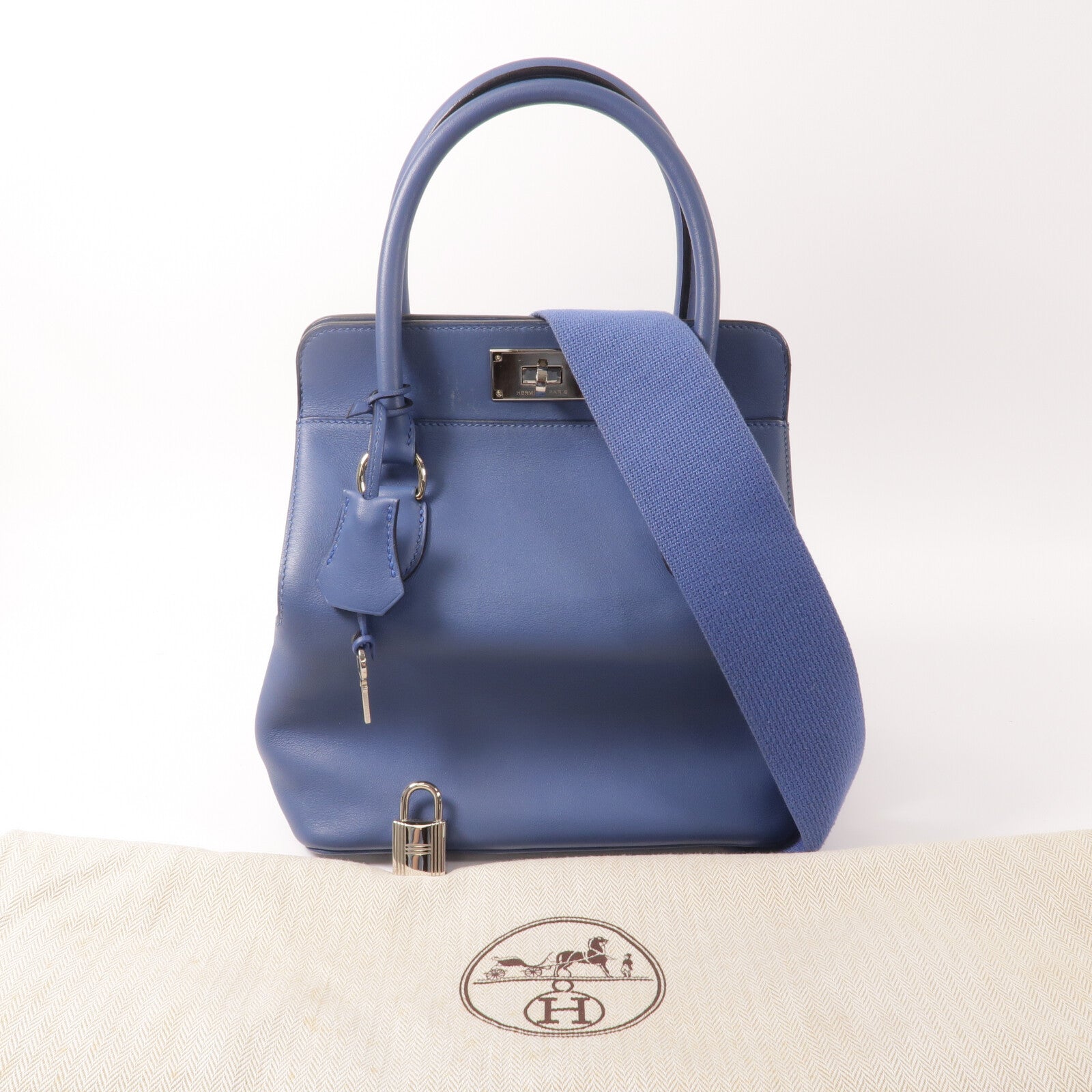 HERMES Swift皮革Toolbox 20手挽肩背兩用袋Bleu Agate