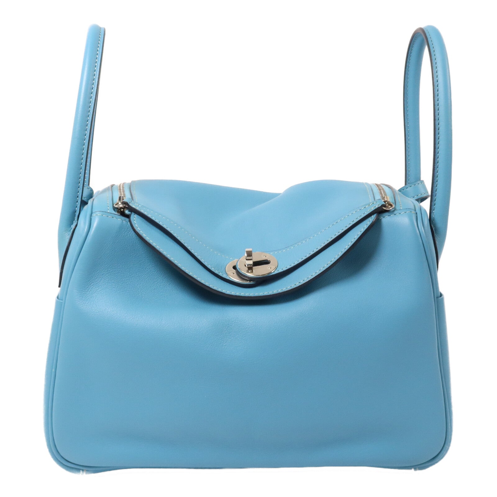 HERMES Swift皮革Lindy 26手挽肩背兩用袋Bleu Du Nord/Vert Verone