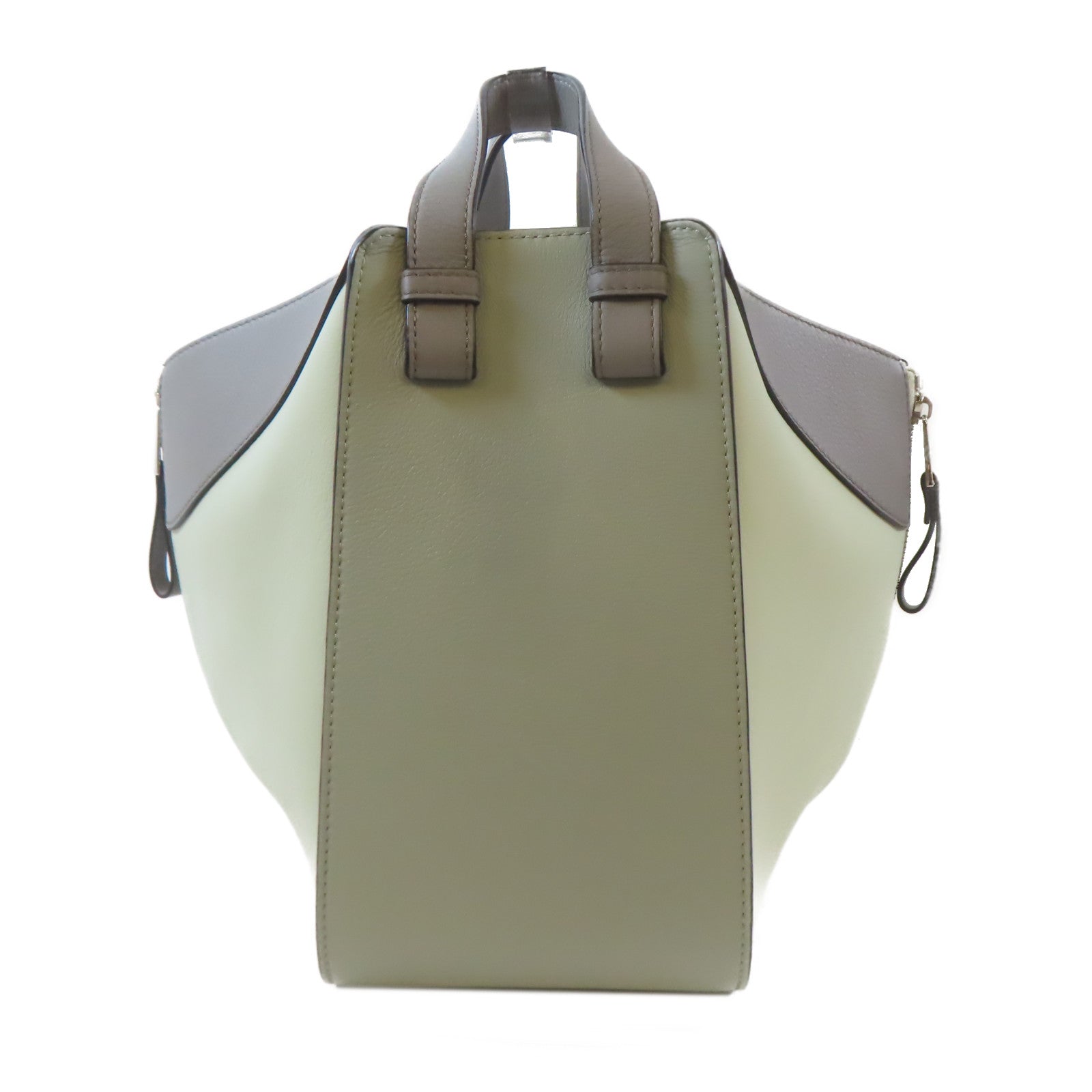 LOEWE 牛皮皮革Hammock Bag銀扣手挽肩背兩用袋灰色/淺綠色