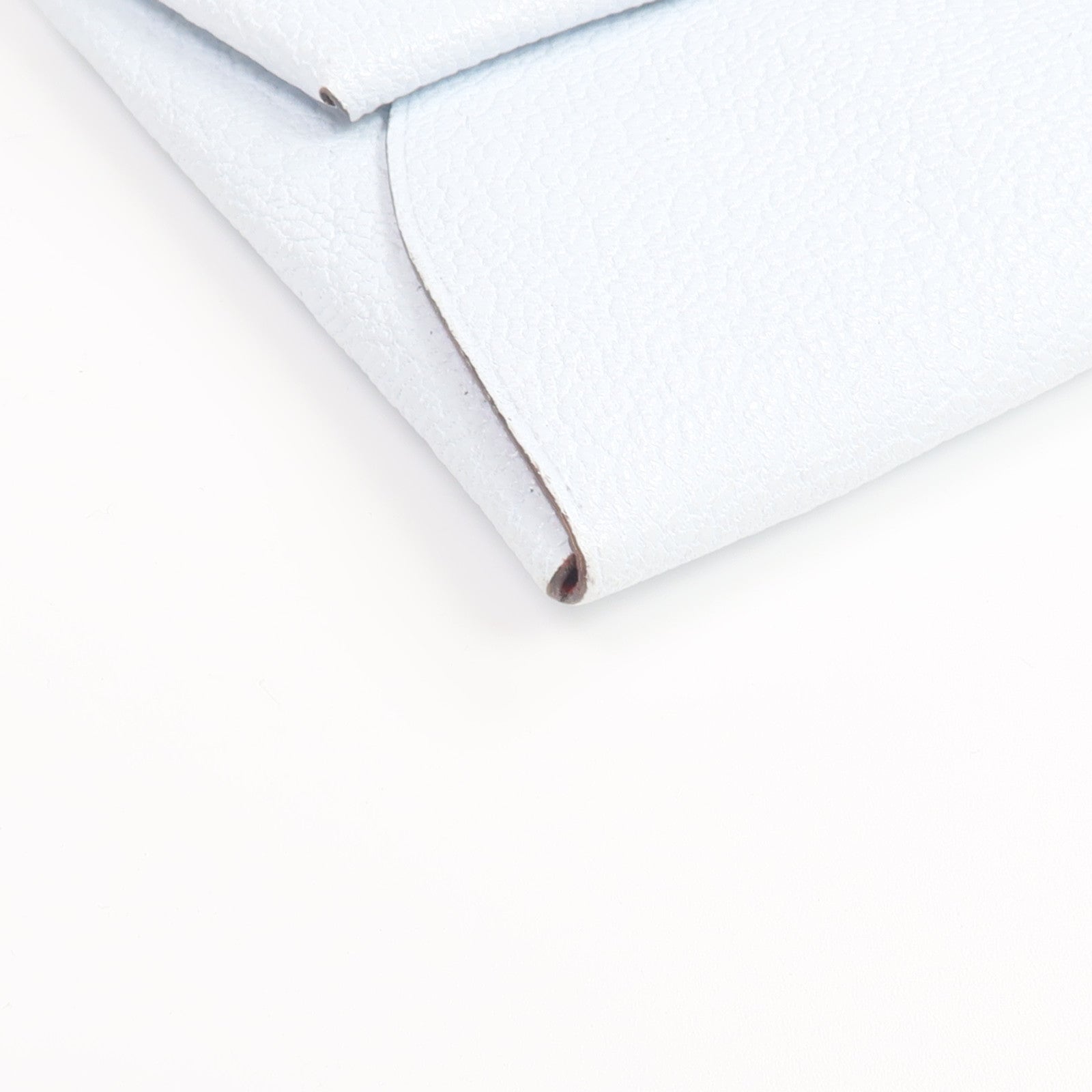 HERMES Chevre皮革Bastia銀扣零錢包Bleu Brume/Cuivre