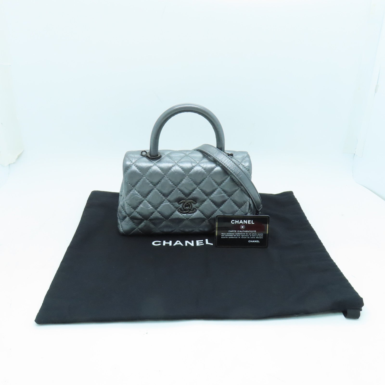 CHANEL 【清倉大減價】菱格牛皮皮革2 Way Shoulder手挽肩背兩用袋銀色