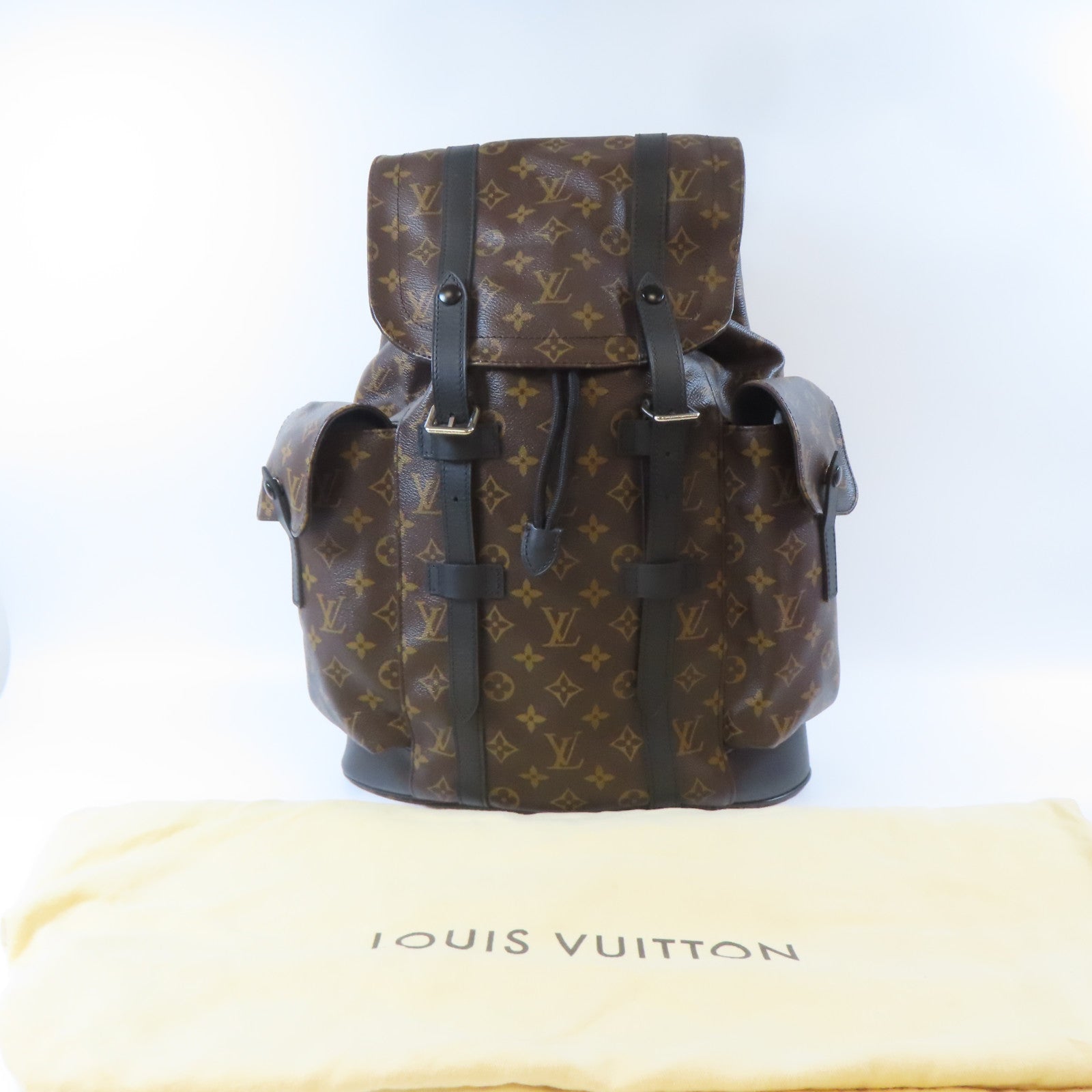 LOUIS VUITTON Monogram Macassar Christopher MM銀扣背包啡色