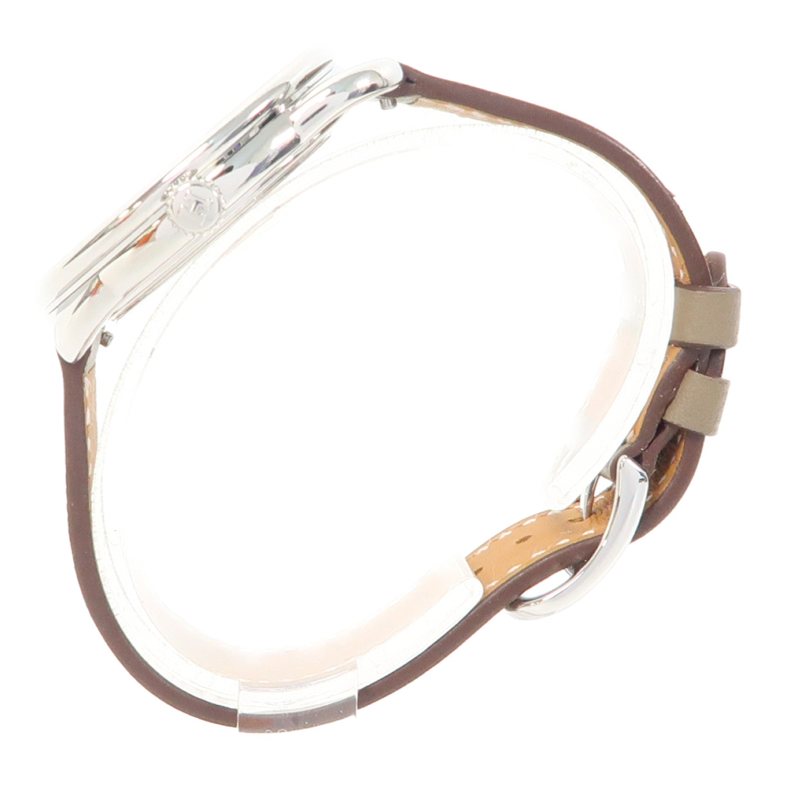 HERMES Arceau Watch不鏽鋼/皮革帶手錶石英機芯白色/Etoupe/灰色