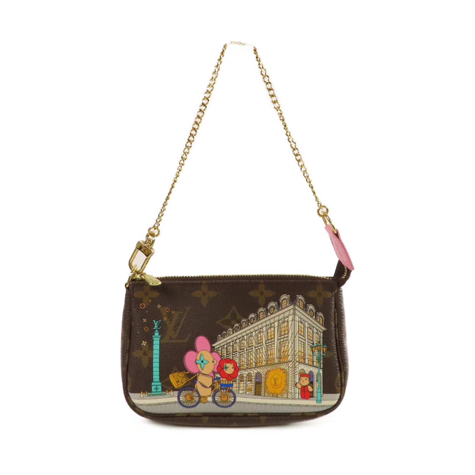 LOUIS VUITTON 【激減優惠】Monogram Mini Pochette Accessoires Pouch金扣鏈帶手挽袋啡色