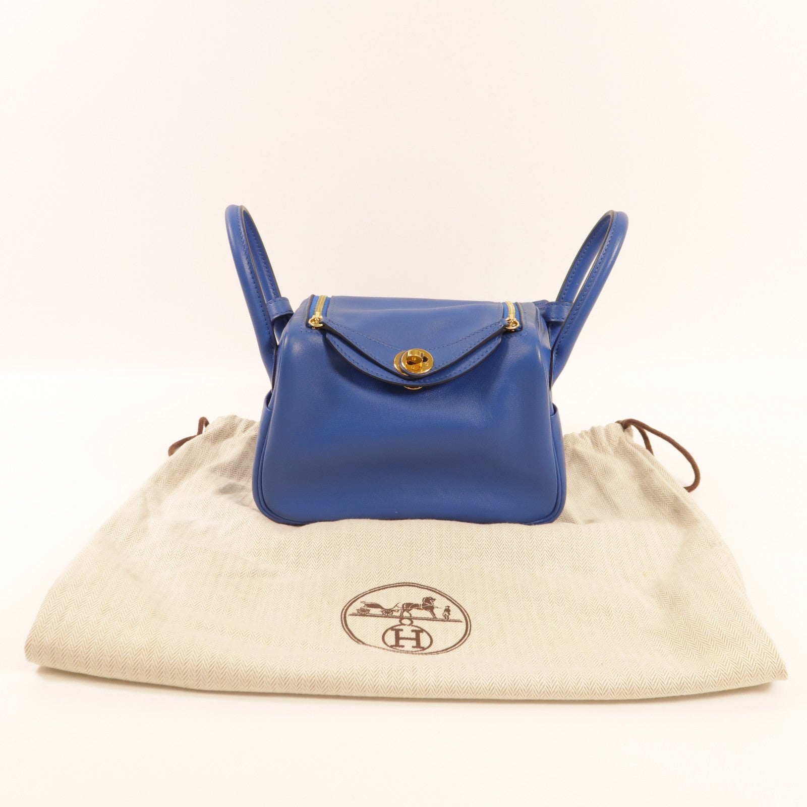 HERMES GHW Mini Lindy 20 Handbag Shoulder Bag Swift Leather Bleu France