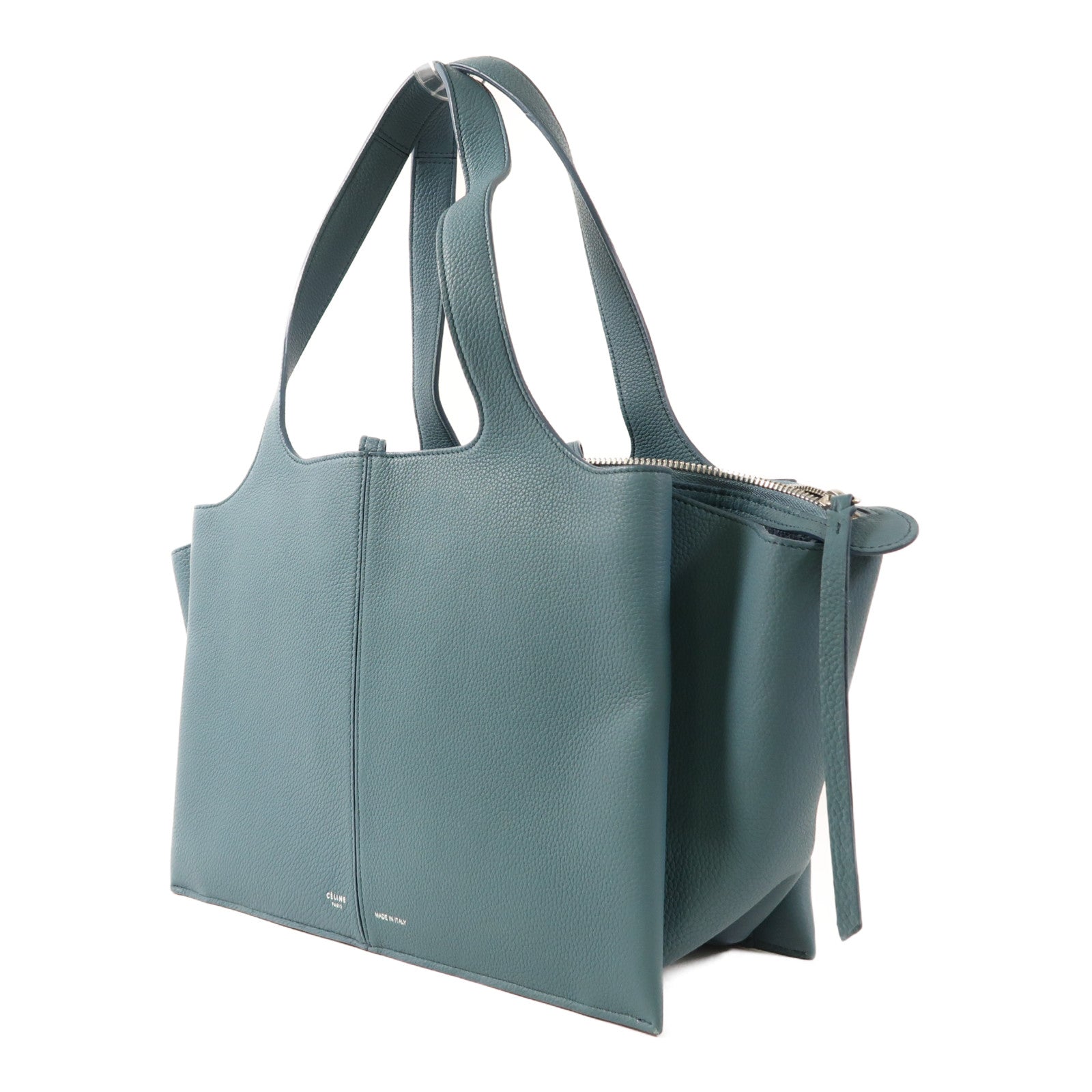 CELINE 牛皮皮革Tri-Fold銀扣肩背袋
