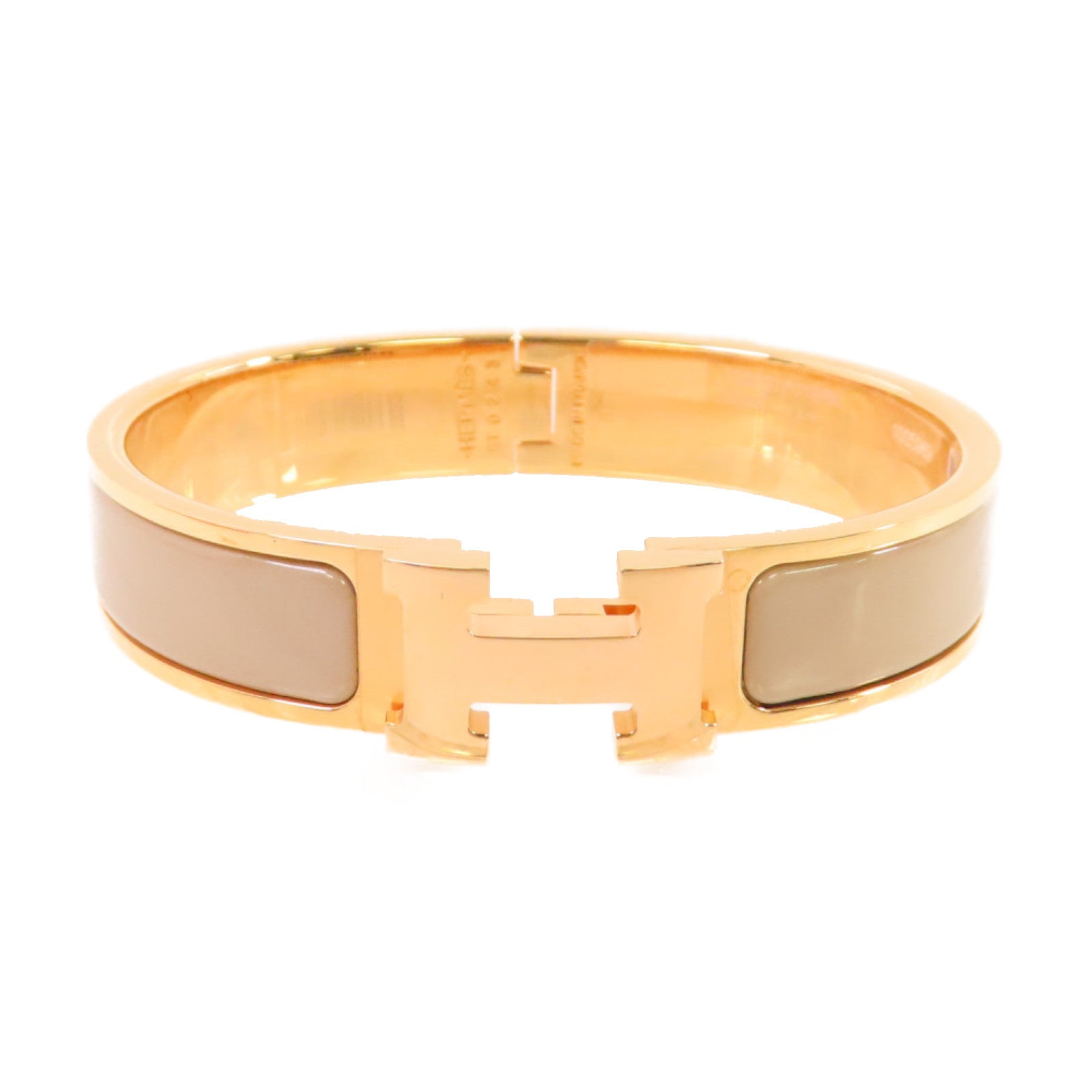 HERMES 金屬/琺瑯Clic-Clac H Bracelet金扣手鐲杏色