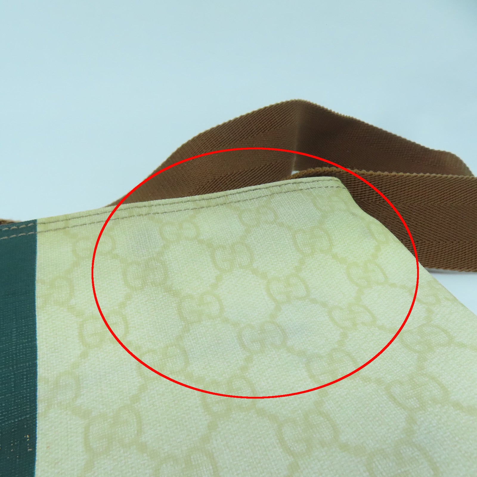 GUCCI 塗層帆布Shoulder Bag銀扣肩背袋奶油色/綠色/紅色