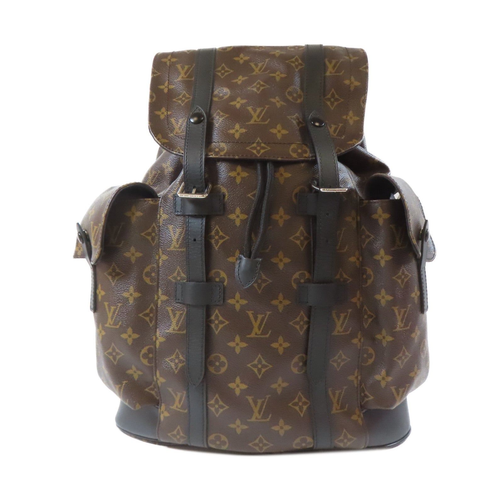 LOUIS VUITTON Monogram Macassar Christopher MM銀扣背包啡色