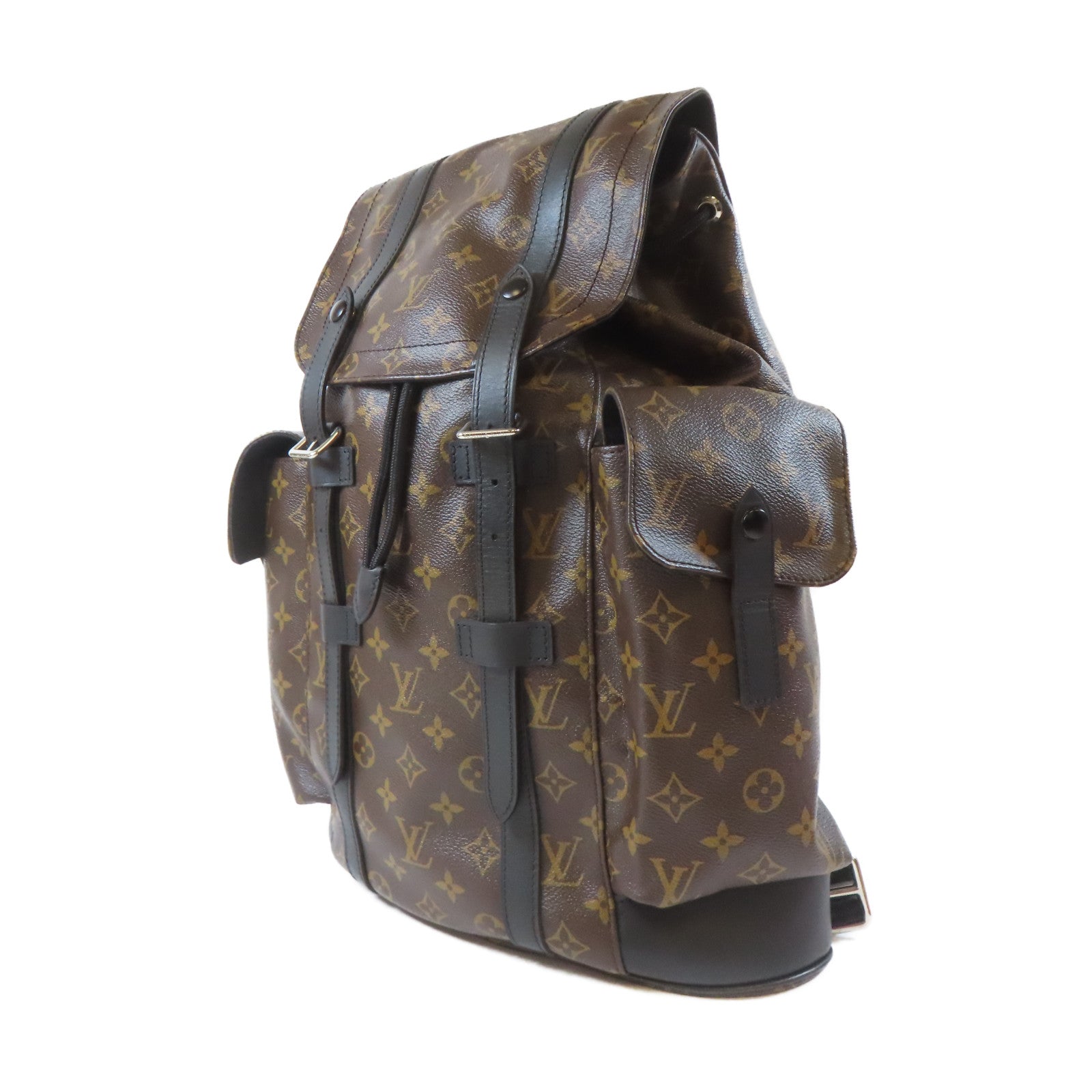 LOUIS VUITTON Monogram Macassar Christopher MM銀扣背包啡色