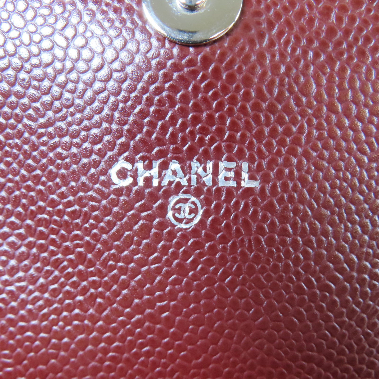 CHANEL 【激減優惠】Caviar皮革Chain Shoulder銀扣鏈帶肩背袋酒紅色