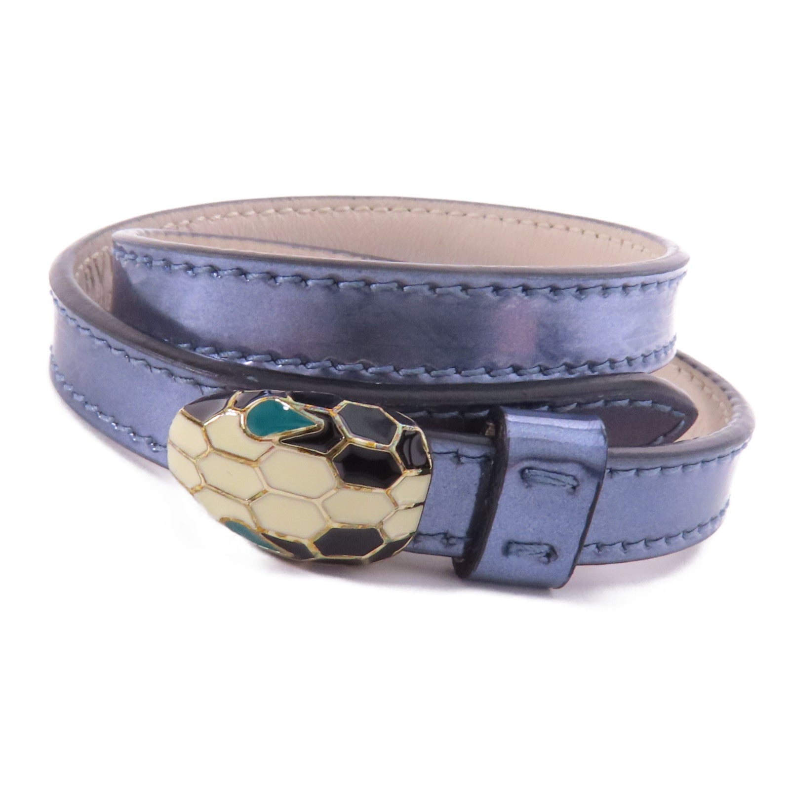 BVLGARI GHW Bracelet Patent Leather Blue